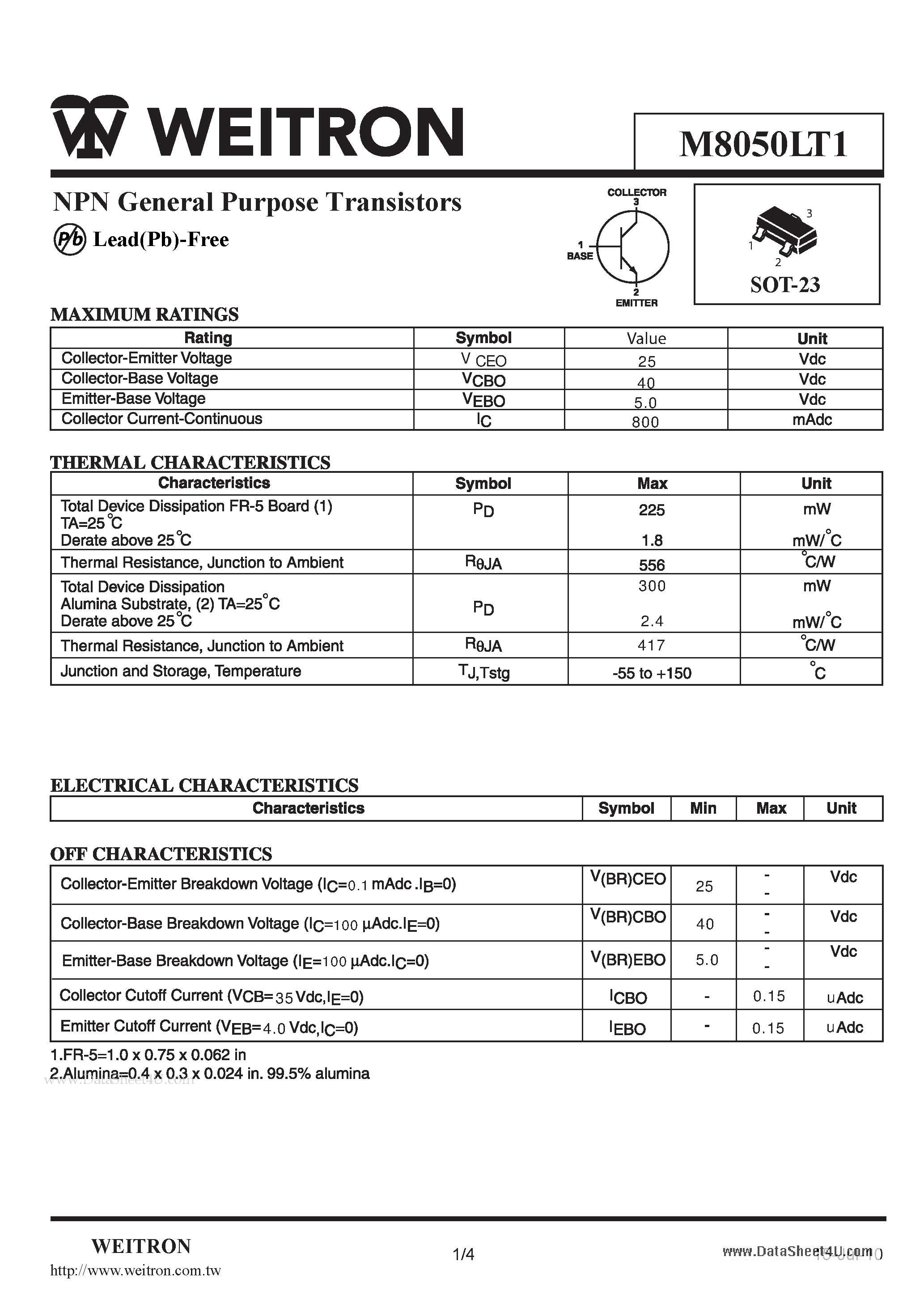 Даташит на микросхему M8050LT1 страница 1 Даташит M8050LT1 - NPN General Purpose Transistors страница 1