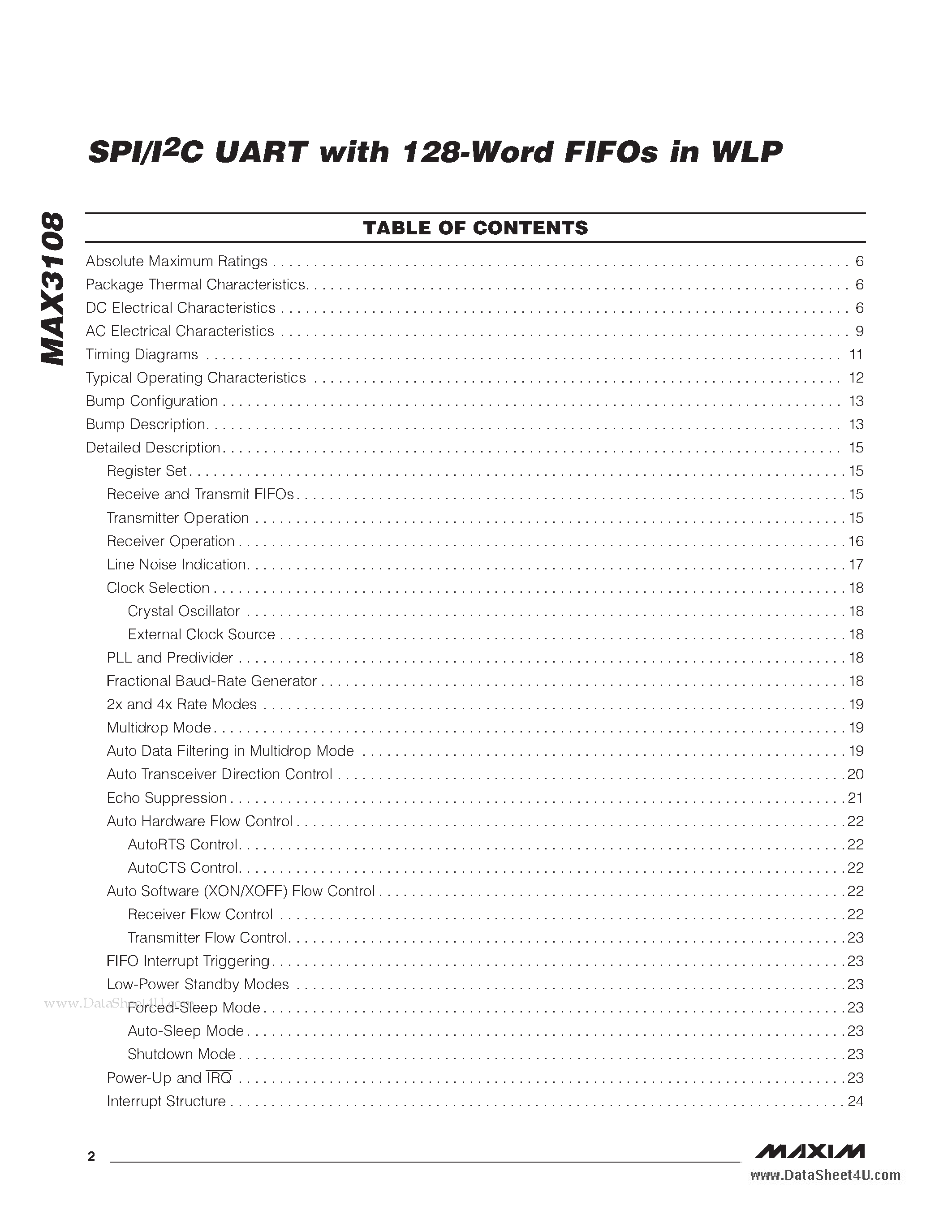 Datasheet MAX3108 - SPI/I2C UART page 2