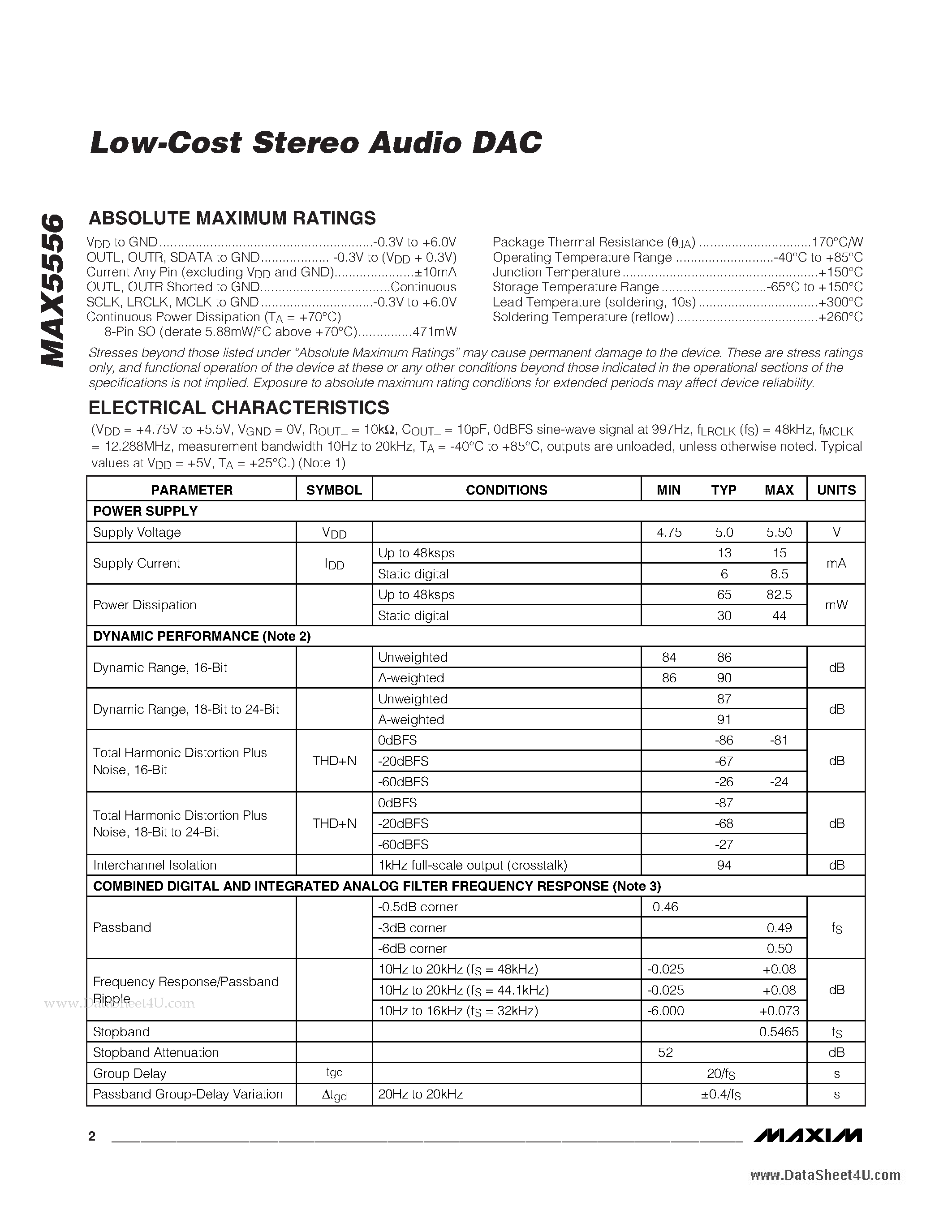 Datasheet MAX5556 - Low-Cost Stereo Audio DAC page 2