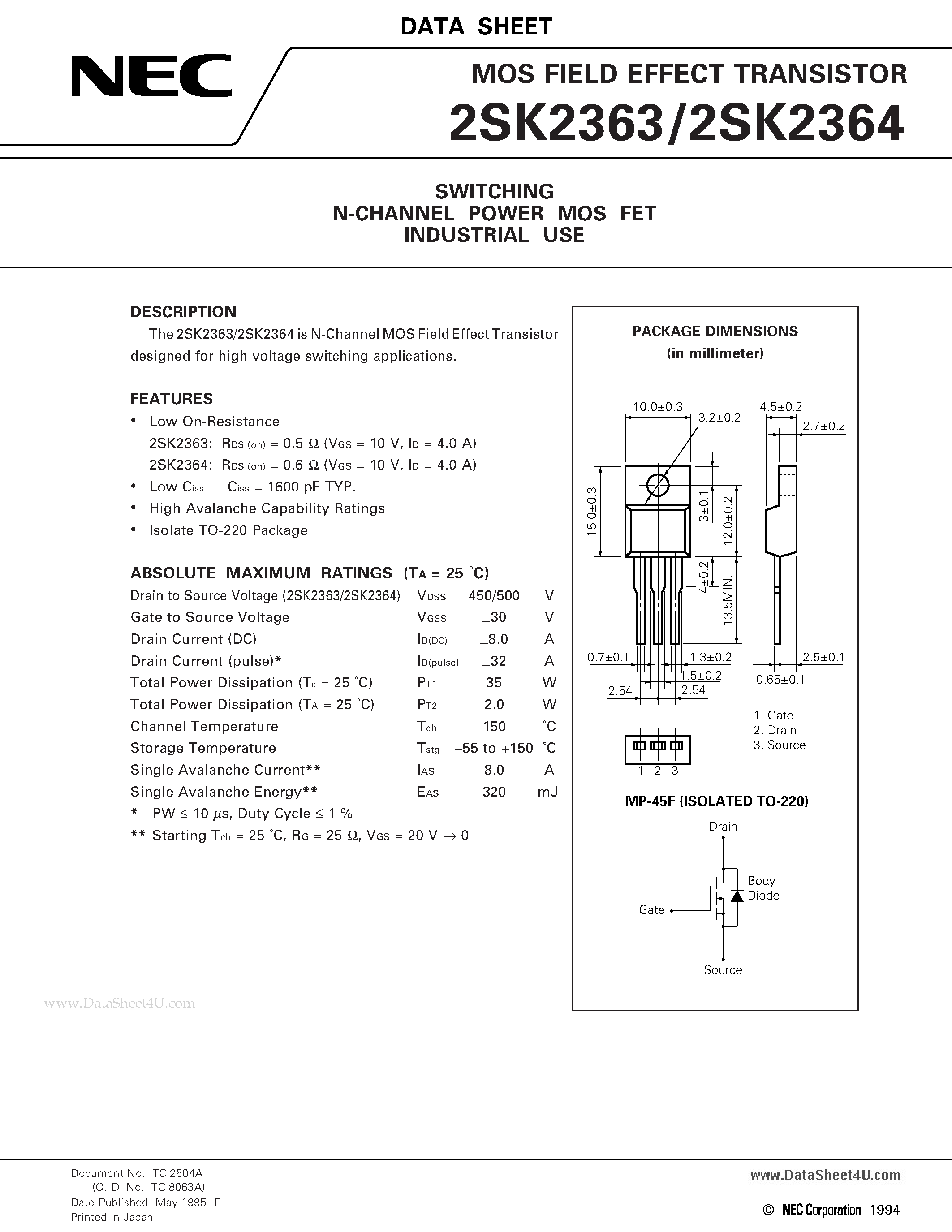Даташит на микросхему K2364 страница 1 Даташит K2364 - Search -----> 2SK2364 страница 1