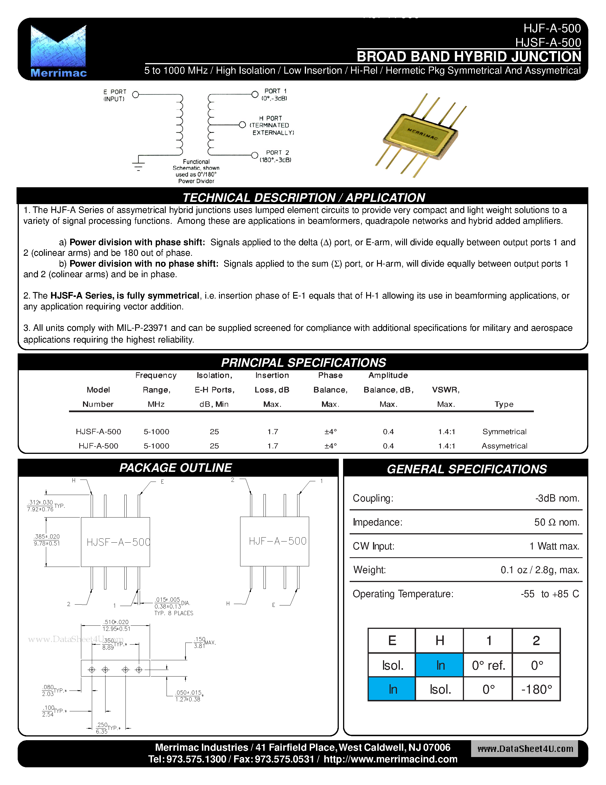 Datasheet HJF-A-500 - Broad BAND Hybrid Junction page 1