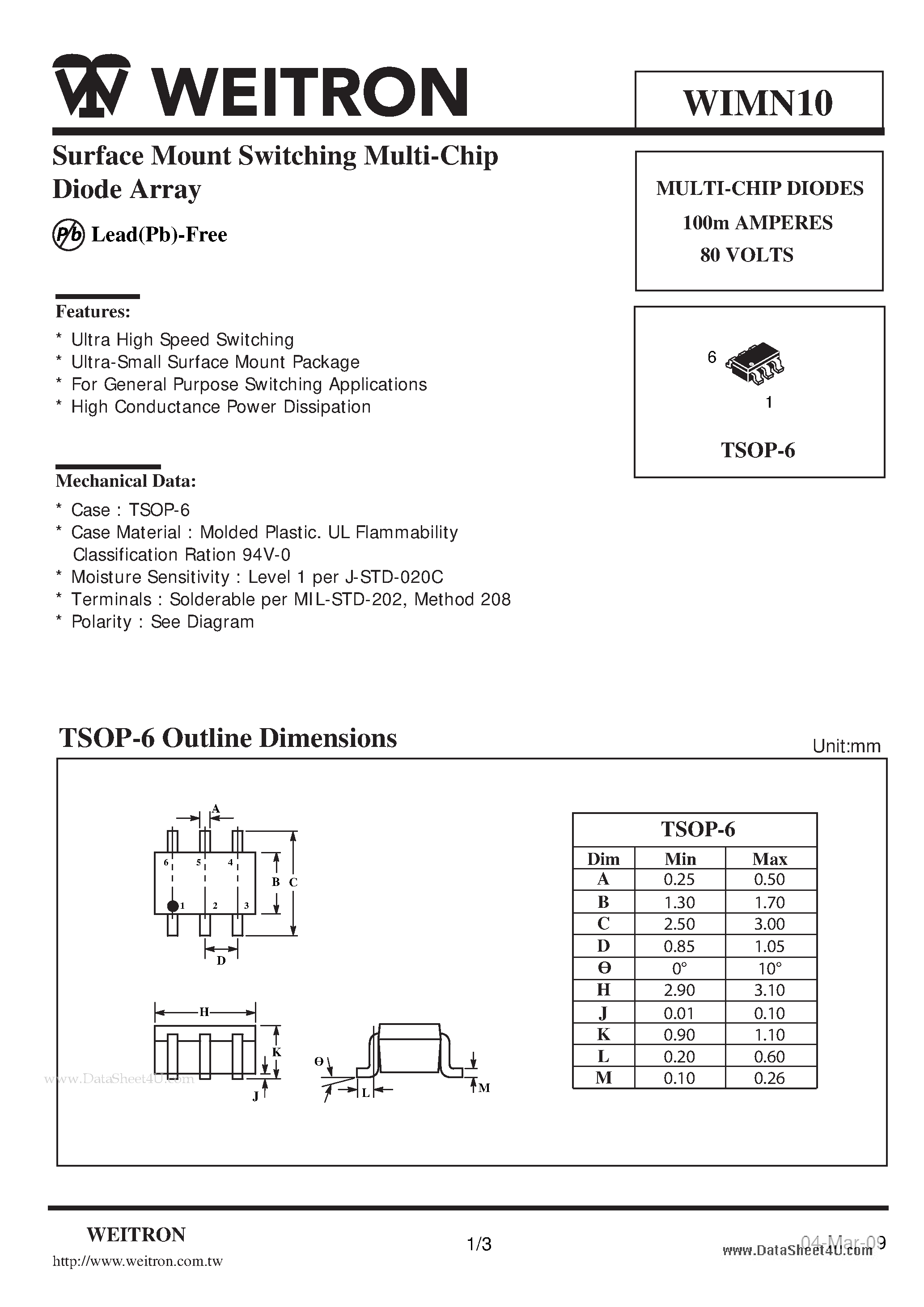 Datasheet WIMN10 - Surface Mount Switching Multi-Chip Diode Array page 1