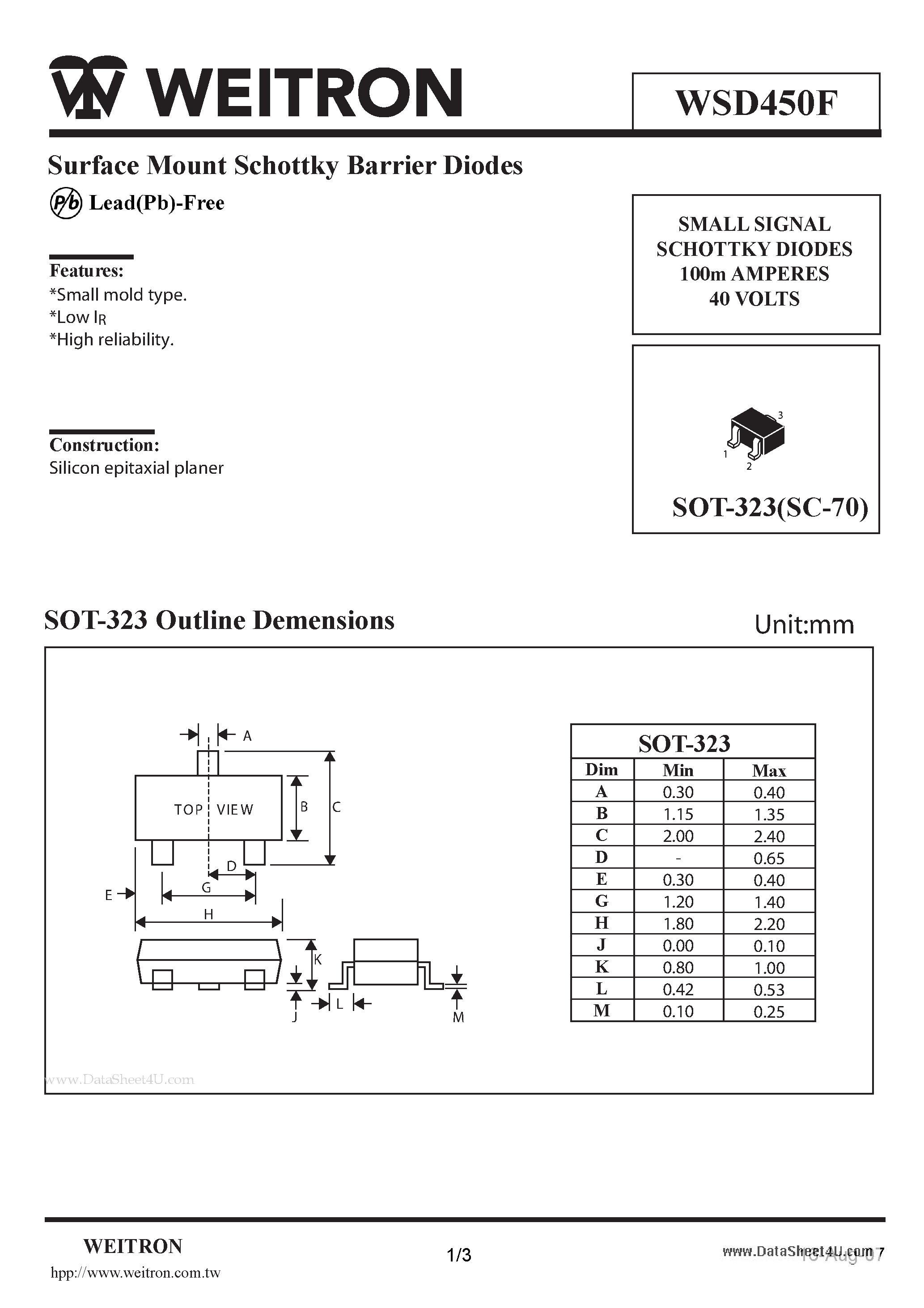 Datasheet WSD450F - Surface Mount Schottky Barrier Diodes page 1