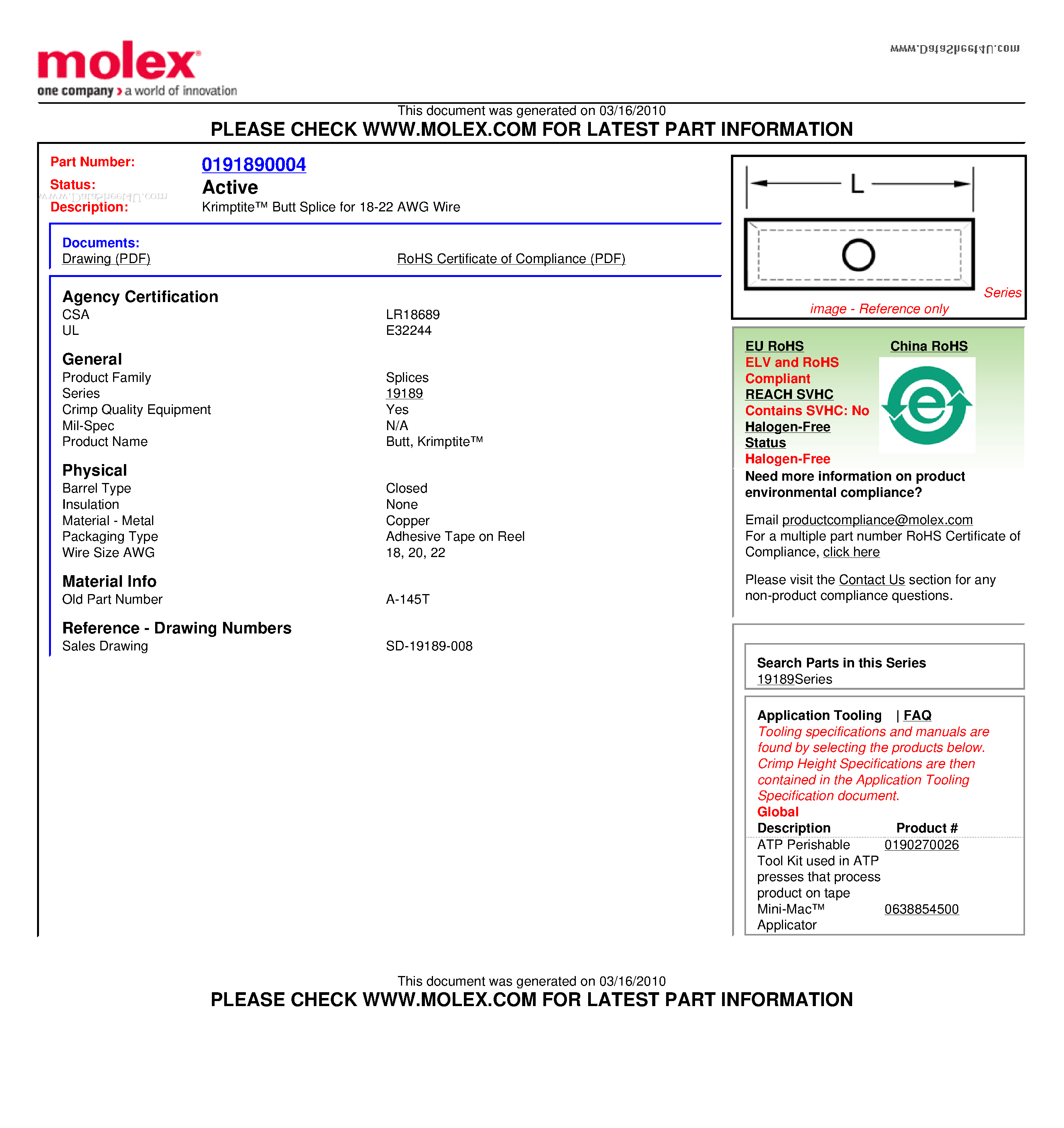 Datasheet A-145T - Krimptite Butt Splice page 1