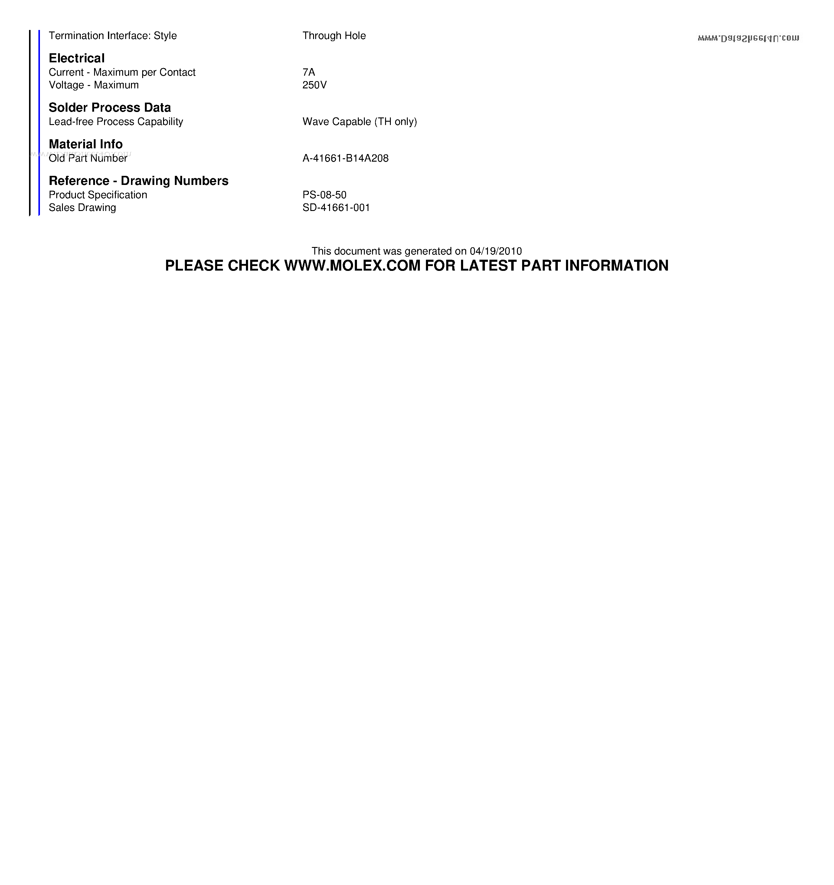 Datasheet A-41661-B14A208 page 2 Datasheet A-41661-B14A208 - 3.96mm (.156) Pitch KK Header Breakaway Vertical 14 Circuits page 2