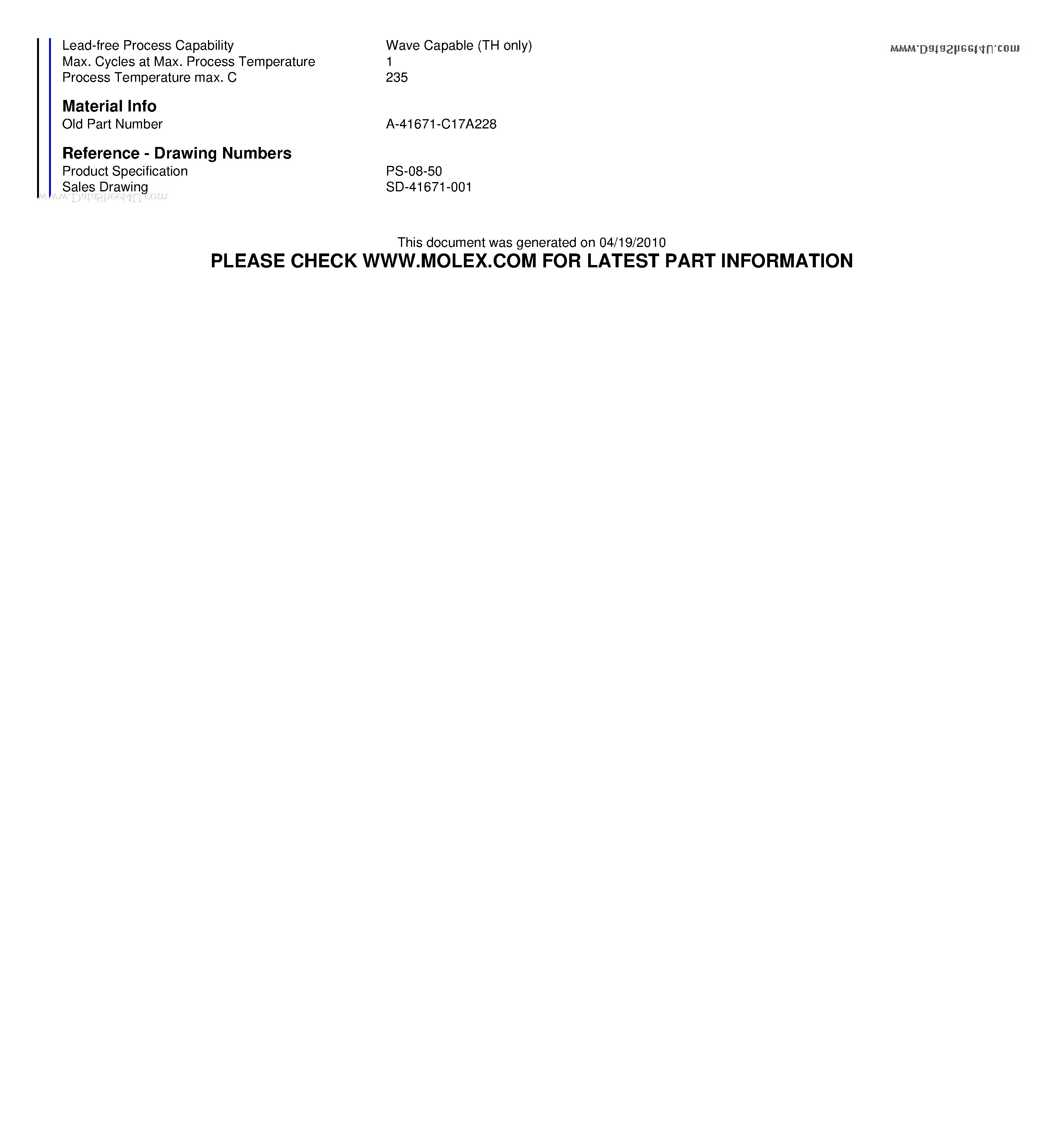 Datasheet A-41671-C17A228 page 2 Datasheet A-41671-C17A228 - 3.96mm (.156) Pitch KK Header Breakaway Vertical Square Pin page 2