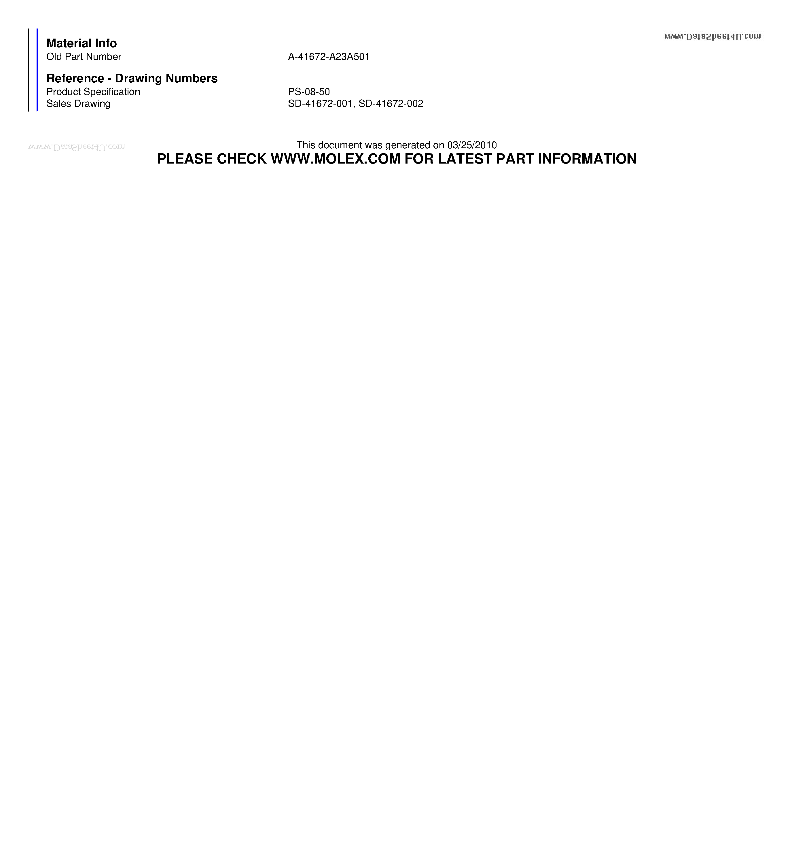 Datasheet A-41672-A23A501 page 2 Datasheet A-41672-A23A501 - 3.96mm (.156) Pitch KK Header Breakaway Right Angle page 2