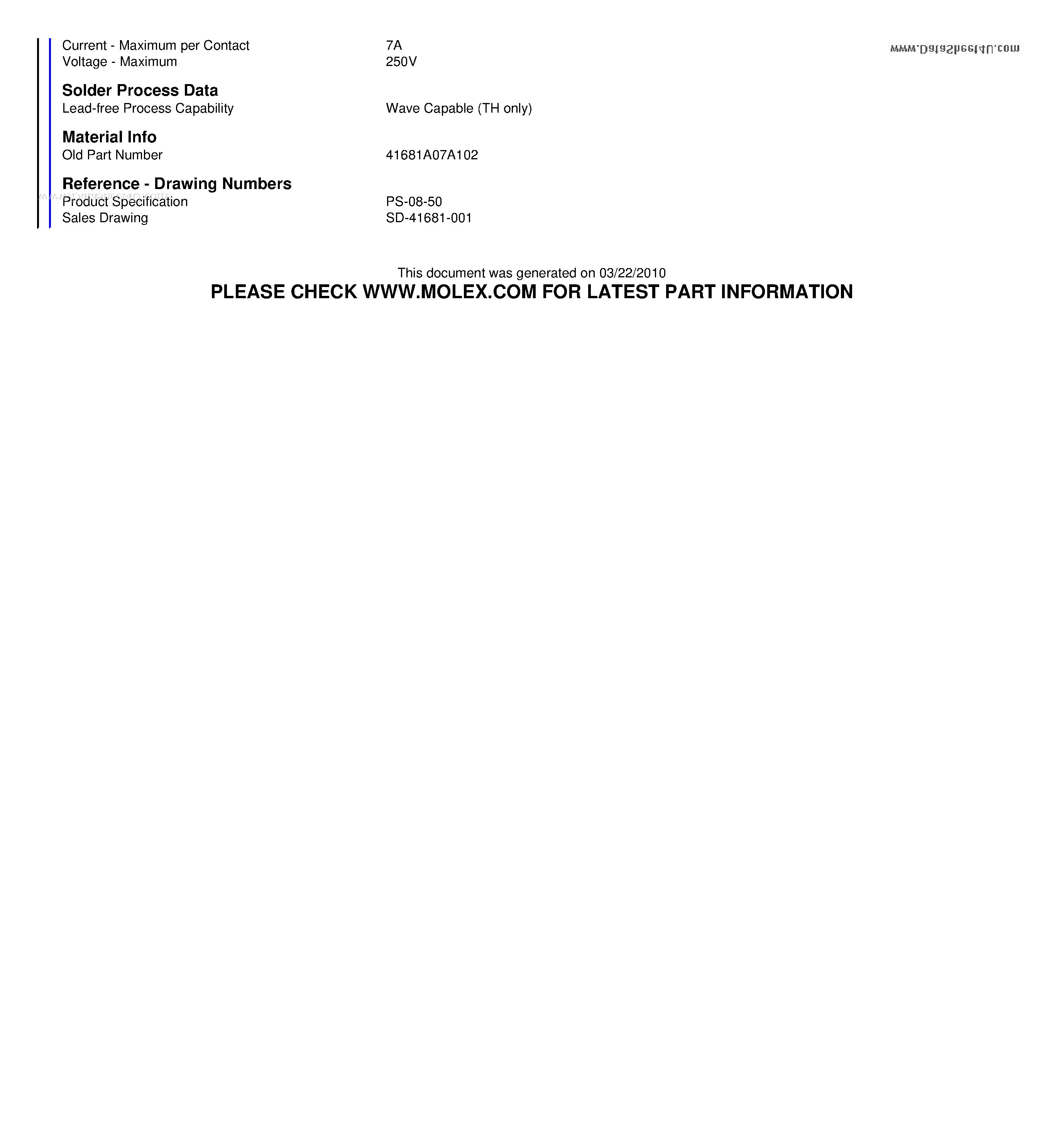 Datasheet 41681A07A102 - 3.96mm (.156) Pitch KK Header Breakaway Vertical Polarizing Wall 7 Circuits Tin (Sn) Plating page 2