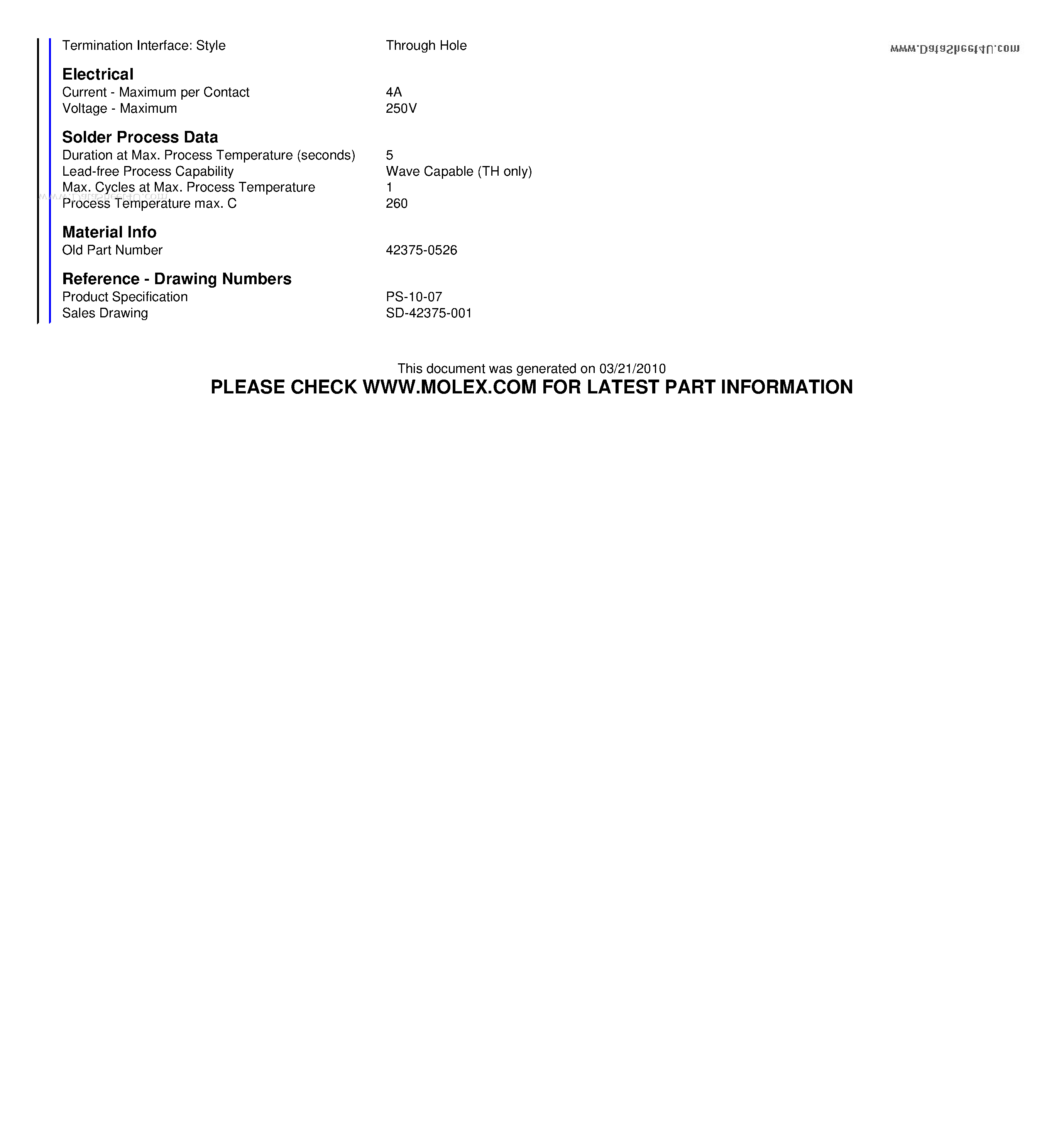 Datasheet 42375-0526 - 2.54mm (.100) Pitch KK Header Breakaway Vertical 36 Circuits 0.76um (30u) Gold (Au) Selective Plating Mating Pin Length 8.13mm (.320) page 2