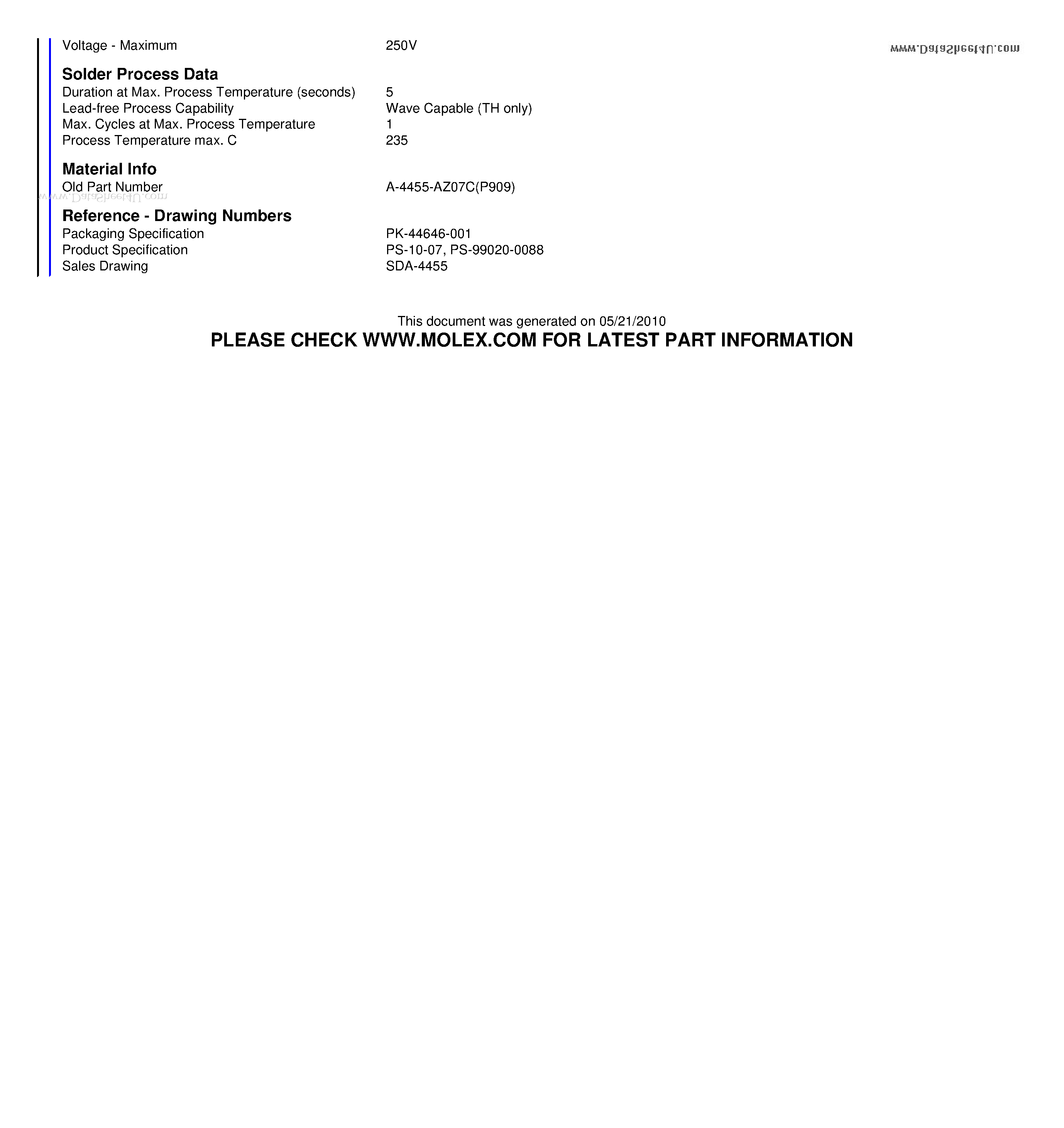 Datasheet A-4455-AZ07C page 2 Datasheet A-4455-AZ07C - 2.54mm (.100) Pitch KK PC Board Connector Right Angle page 2