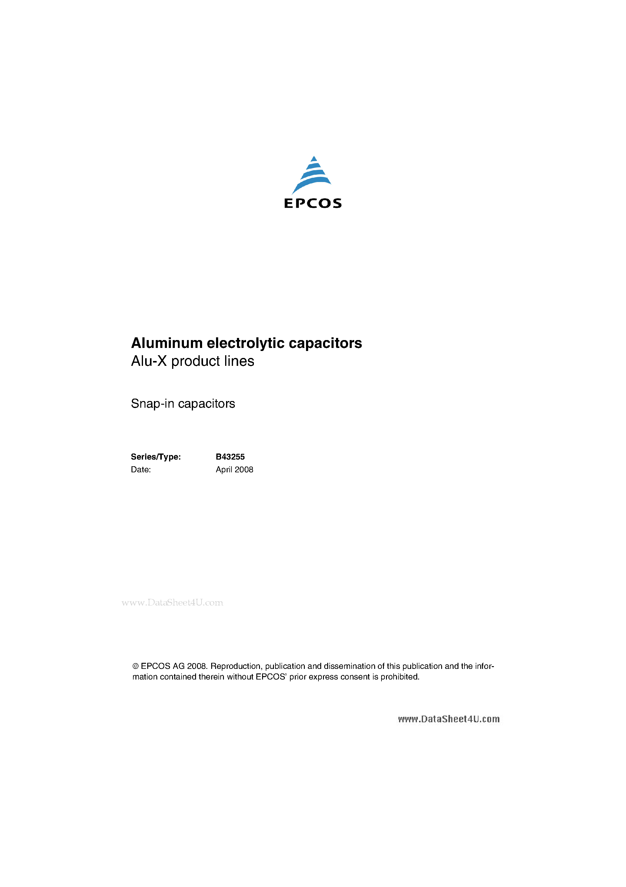 Datasheet B43255 - Aluminum electrolytic capacitors page 1