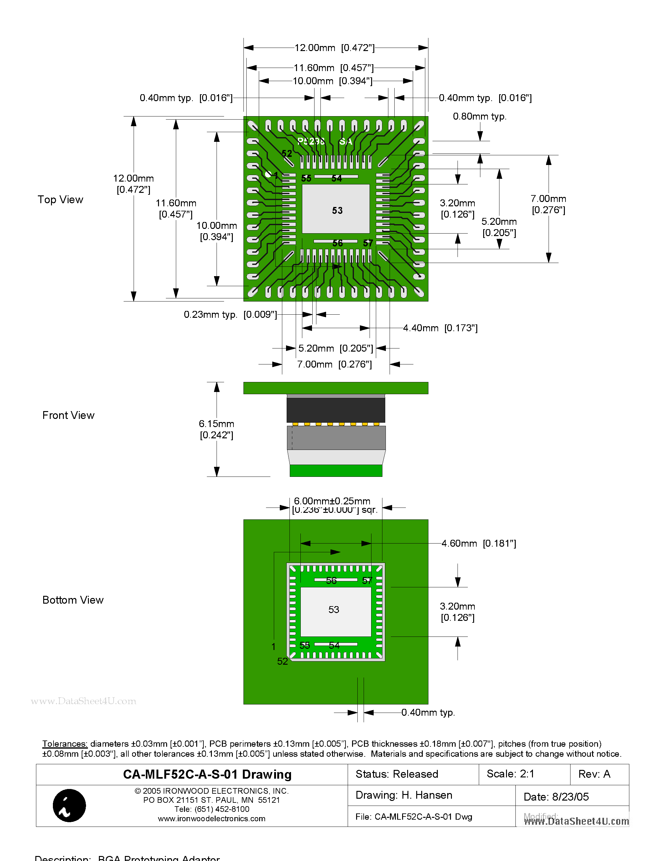 Datasheet CA-MLF52C-A-S-01 page 1 Datasheet CA-MLF52C-A-S-01 - BGA Prototyping Adaptor page 1