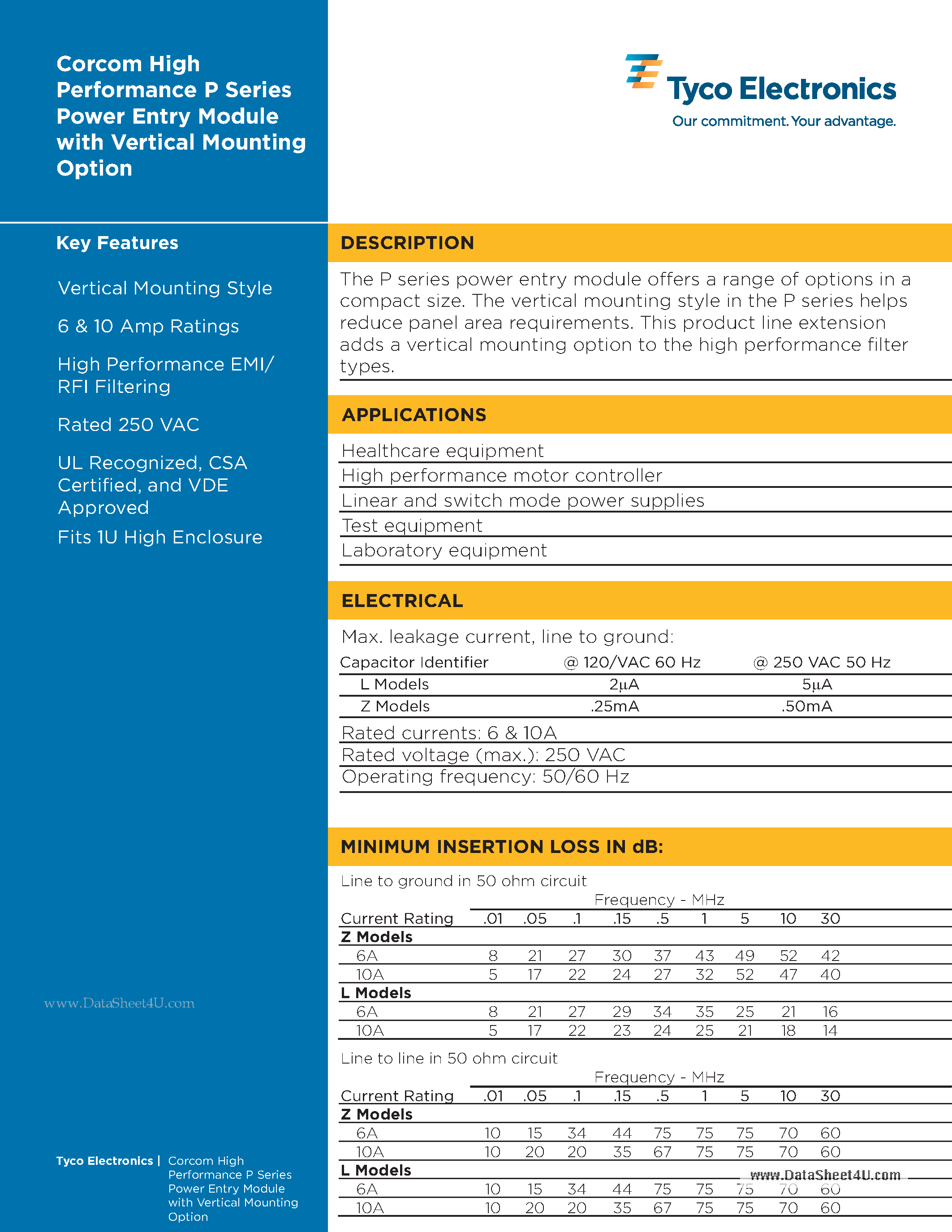 Datasheet PM000DL6C - Corcom High Performance P Series Power Entry Module page 2