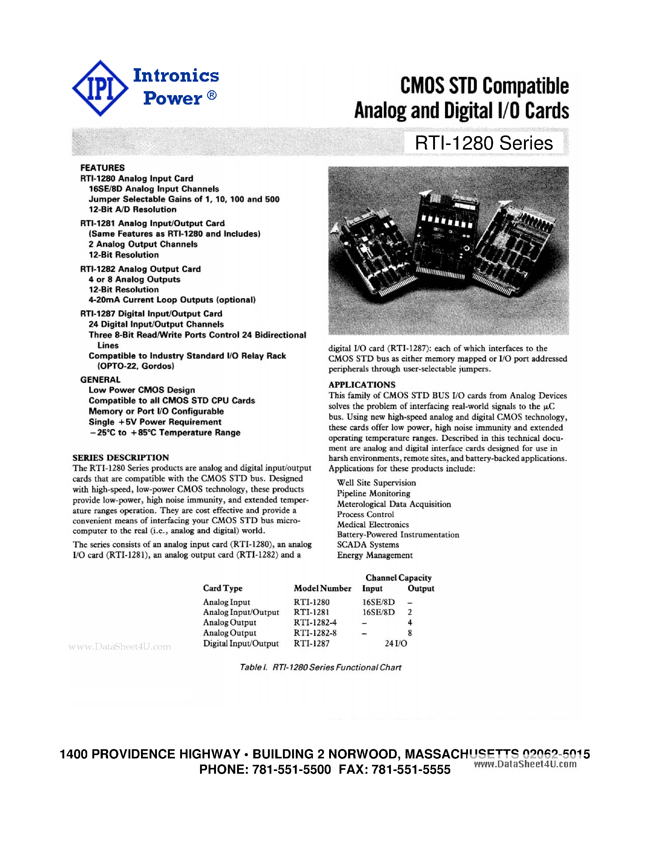Даташит RTI-1280 - CMOS STD Compatible Analog and Digital I/O Cards страница 1