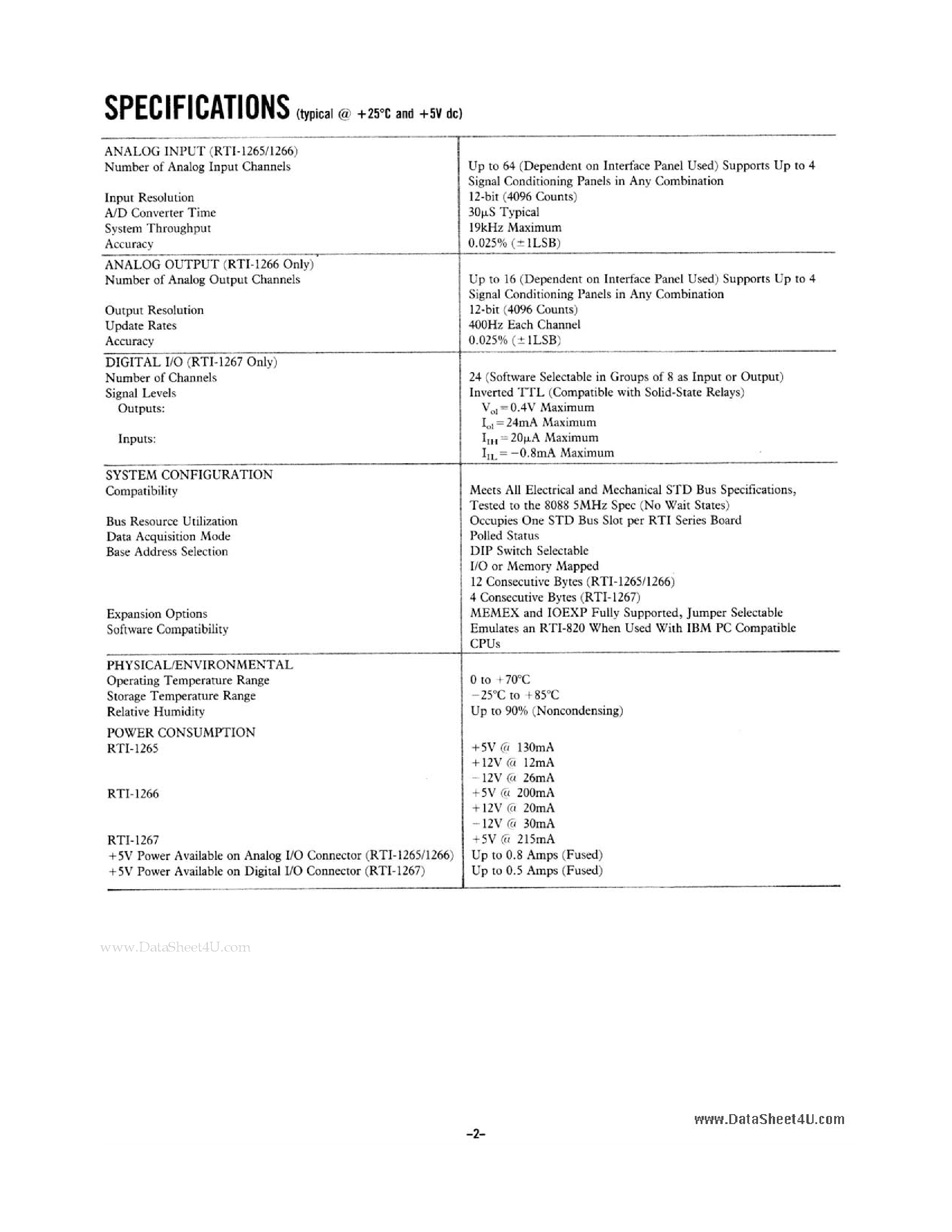 Datasheet RTI-1265 - STD Bus Modular Analog and Digital I/O Subsystems page 2
