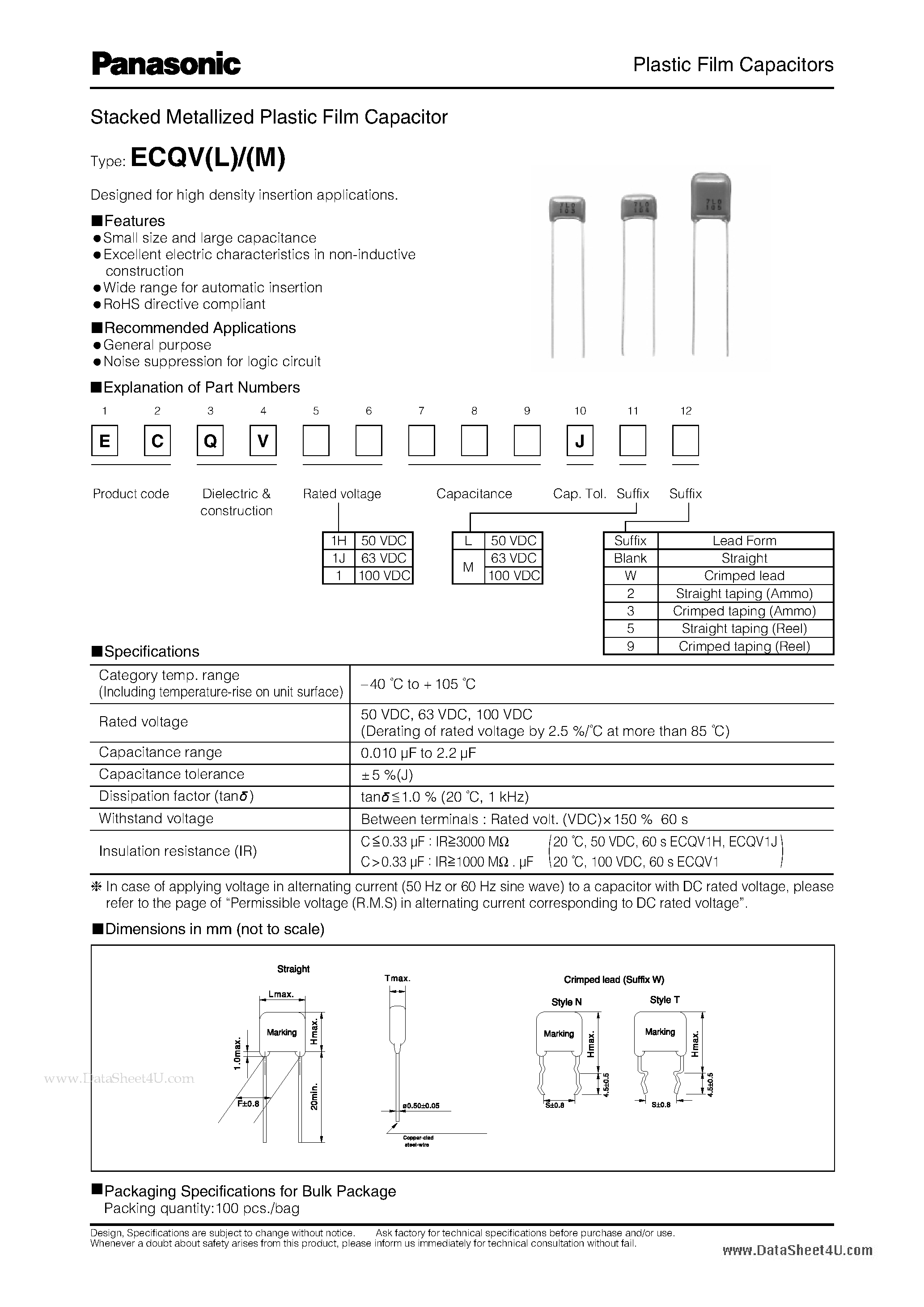 Datasheet ECQVJ page 1 Datasheet ECQVJ - Plastic Film Capacitors page 1