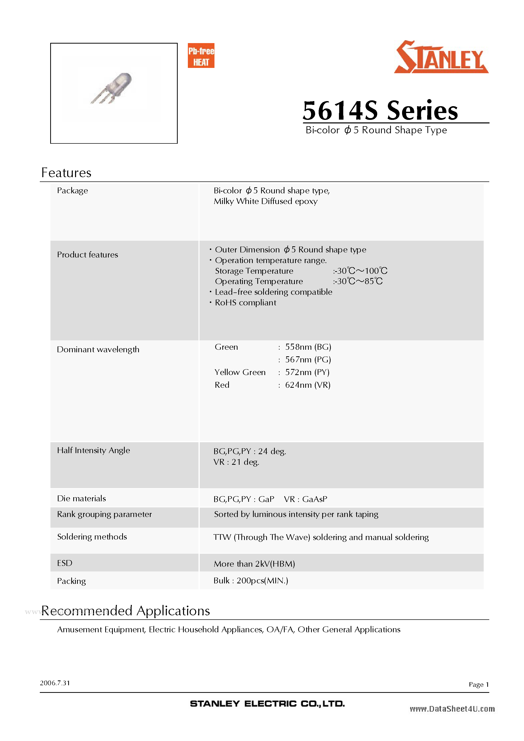 Datasheet 5614S - Bi-color 5 Round Shape Type page 1