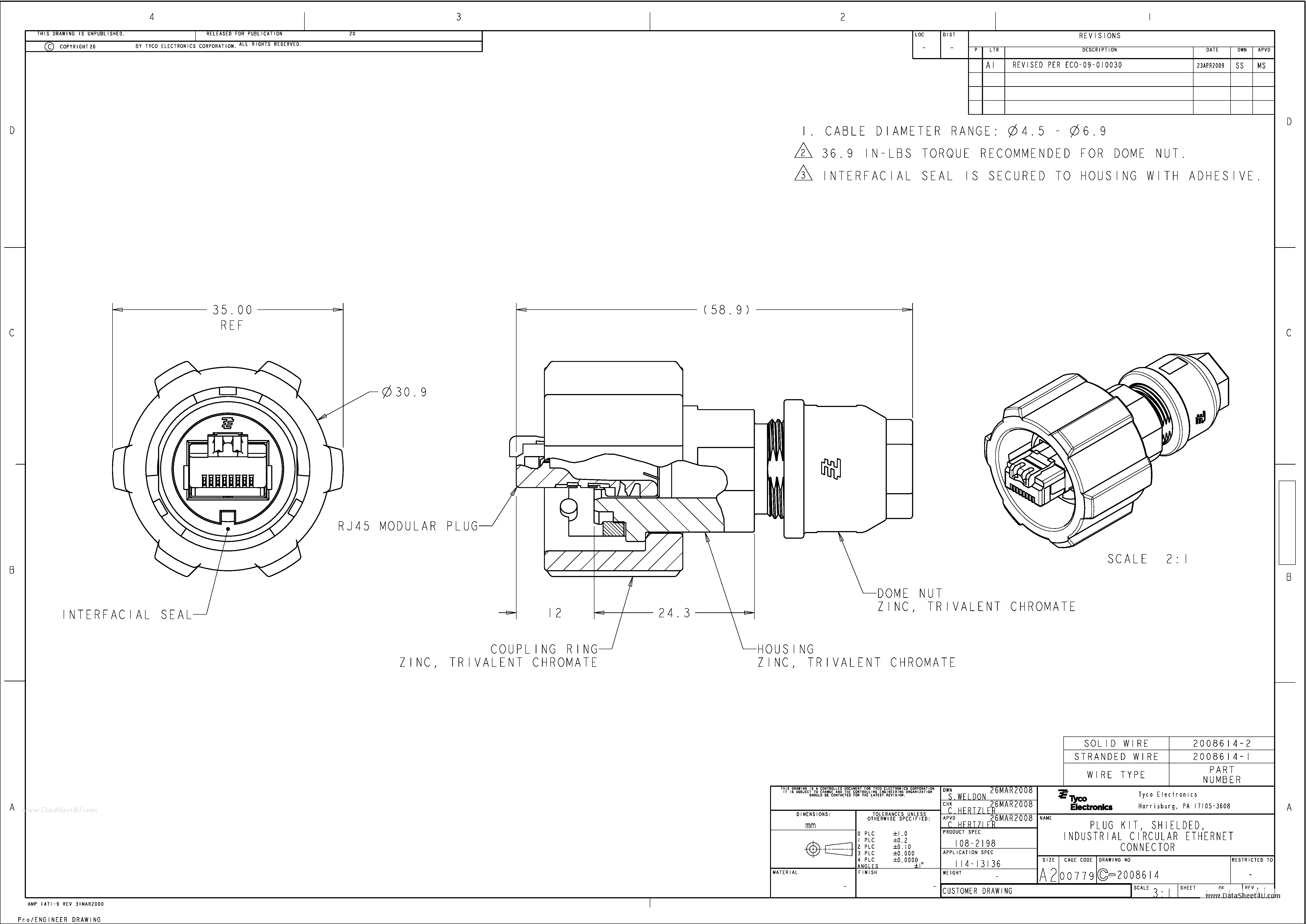 Datasheet C-2008614 - PLUG KIT SHIELDED INDUSTRIAL CIRCULAR ETHERNET CONNECTOR page 1