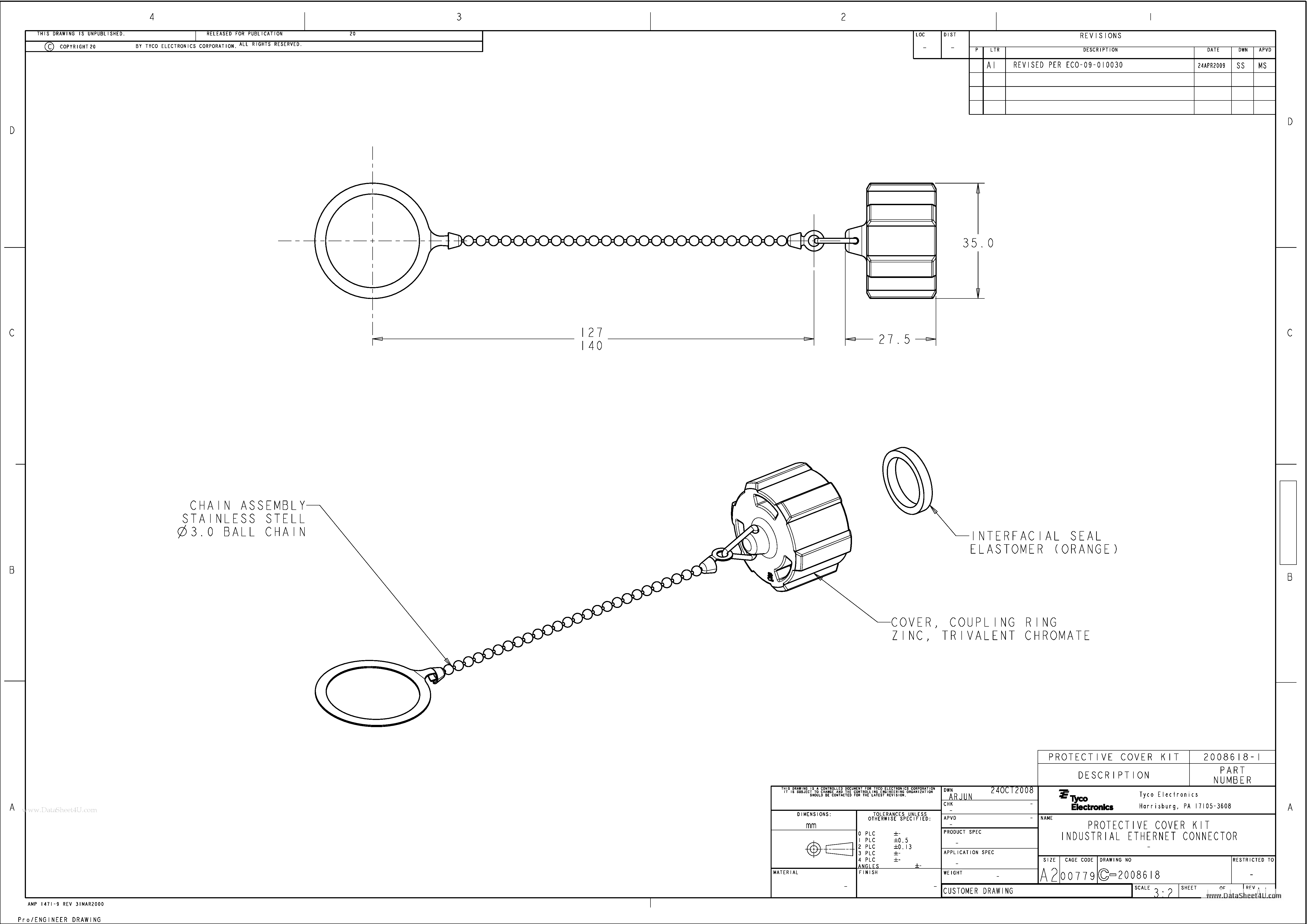Datasheet C-2008618 - PROTECTIVE COVER KIT INDUSTRIAL ETHERNET CONNECTOR page 1