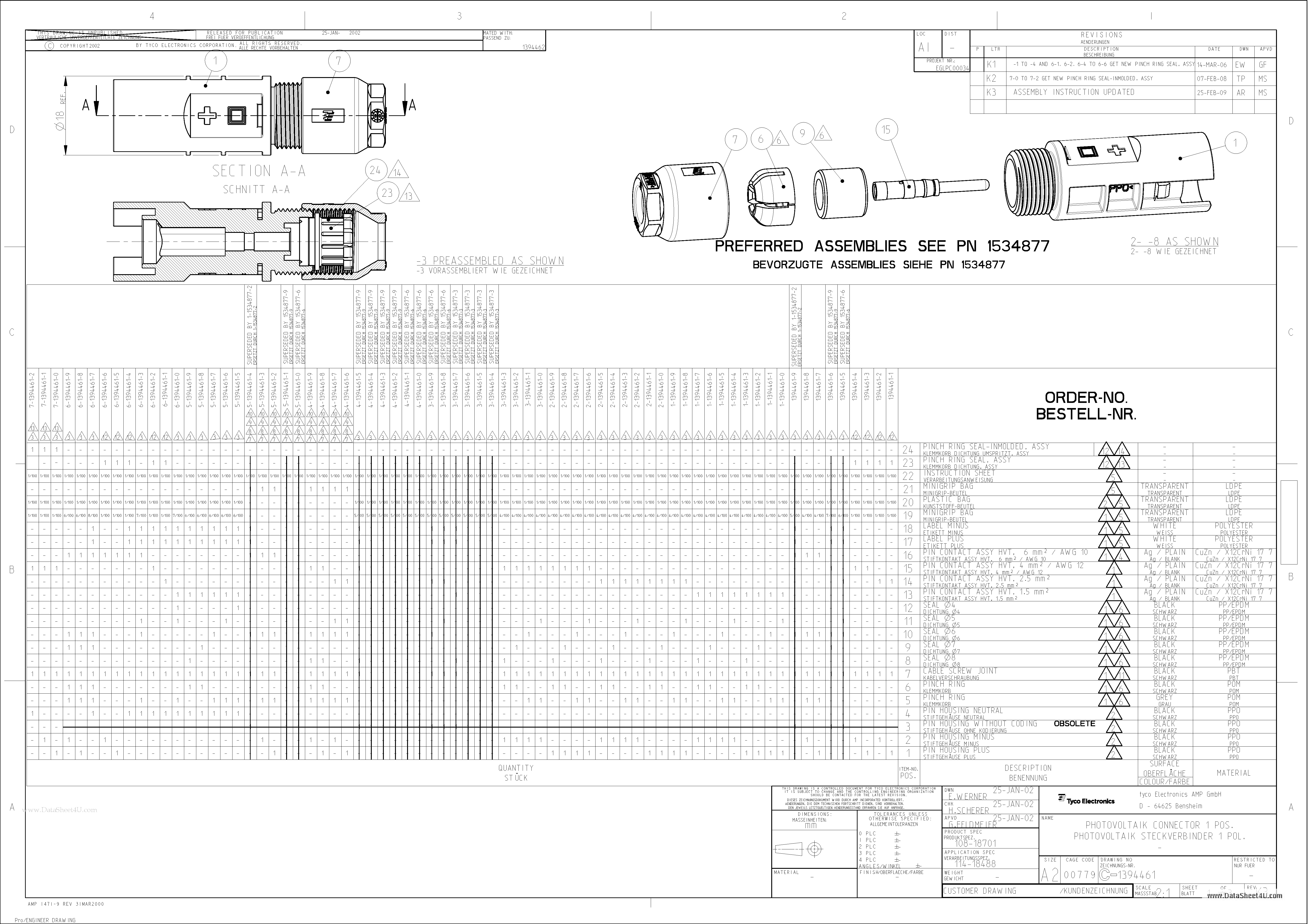 Datasheet C-1394461 - PHOTOVOLTAIK CONNECTOR 1POS page 1
