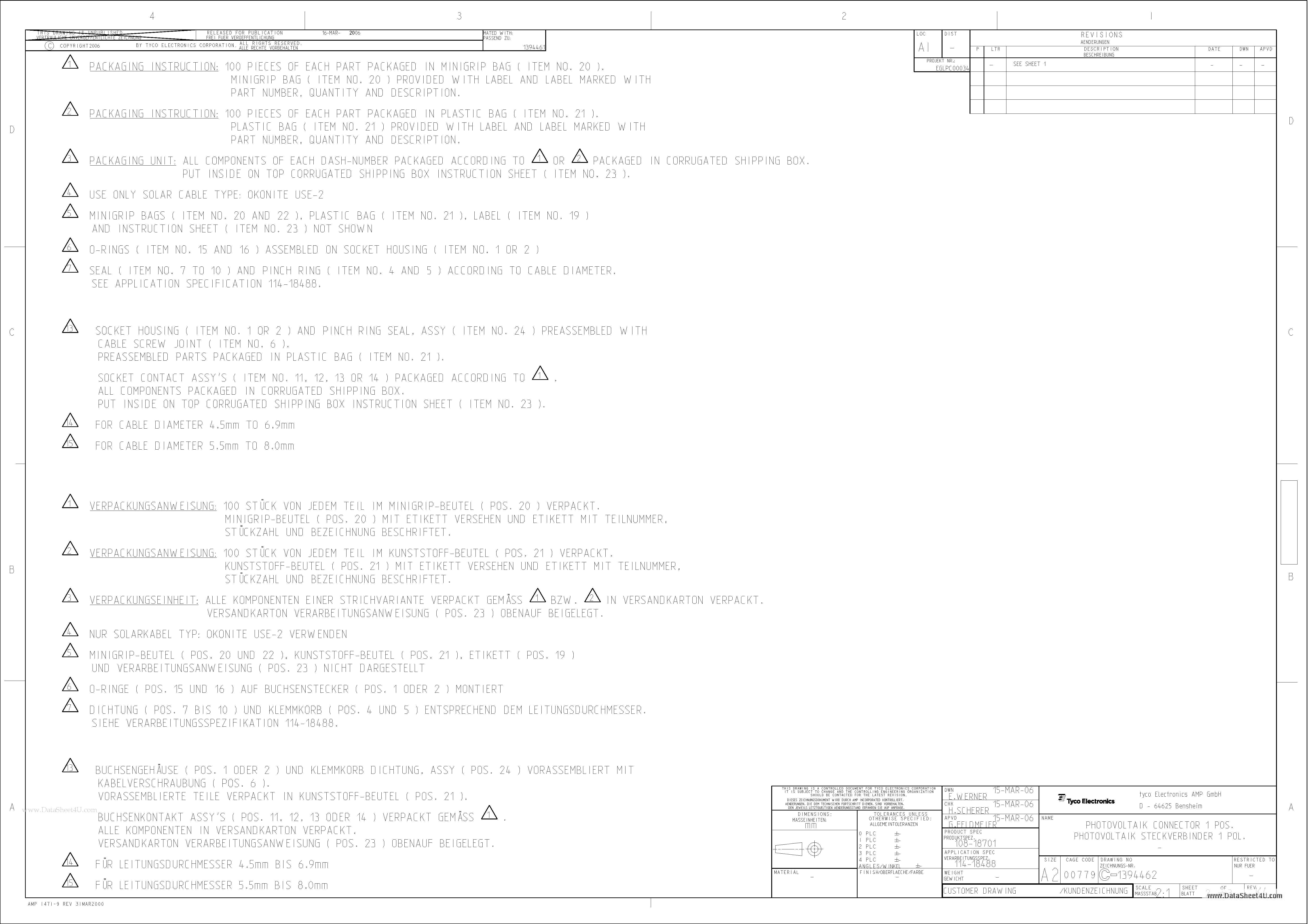 Datasheet C-1394462 page 2 Datasheet C-1394462 - PHOTOVOLTAIK CONNECTOR 1POS page 2