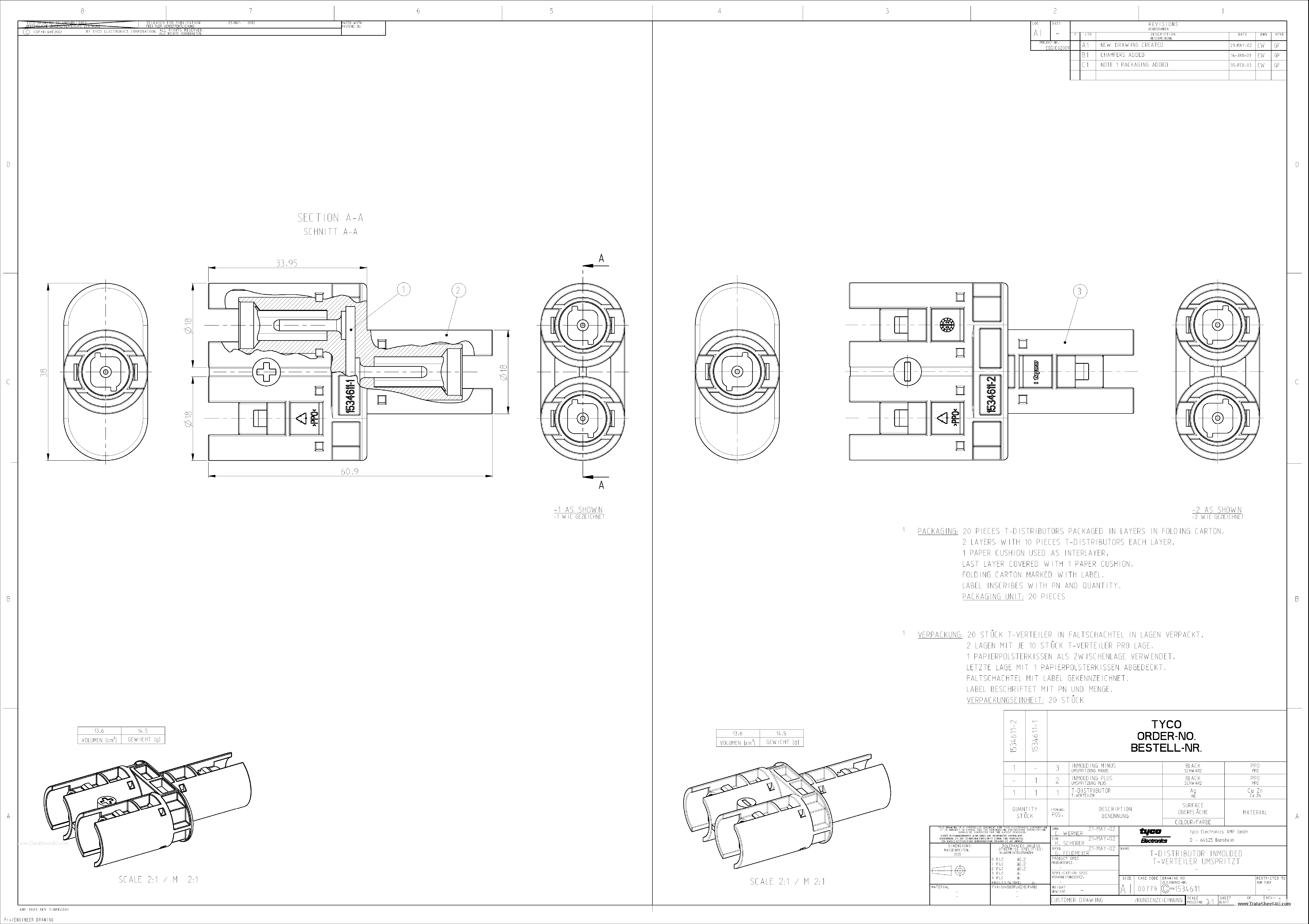 Datasheet C-1534611 - T-DISTRIBUTOR INMOLDED T-VERTEILER UMSPRITZT page 1