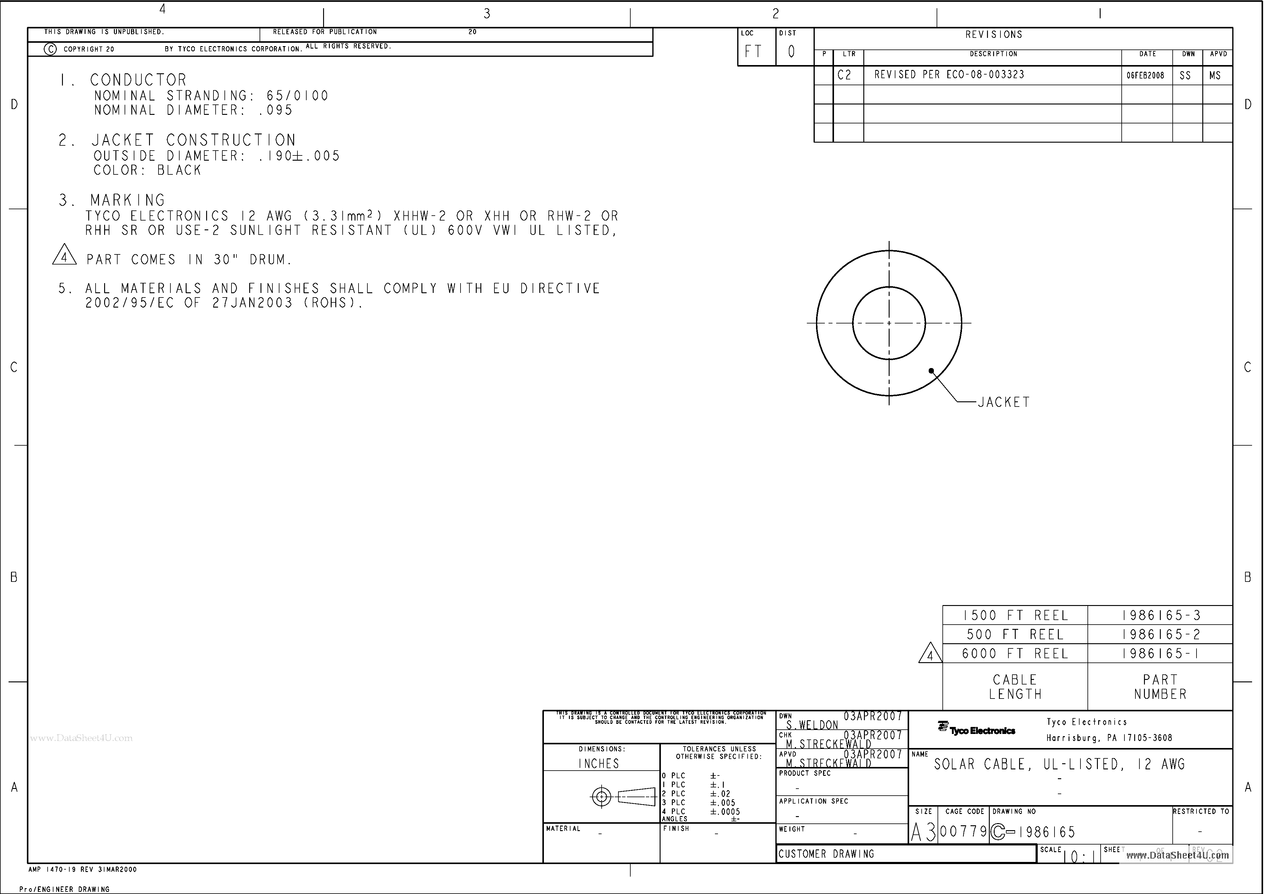 Datasheet C-1986165 - SOLAR CABLE UL-LISTED 12 AWG page 1