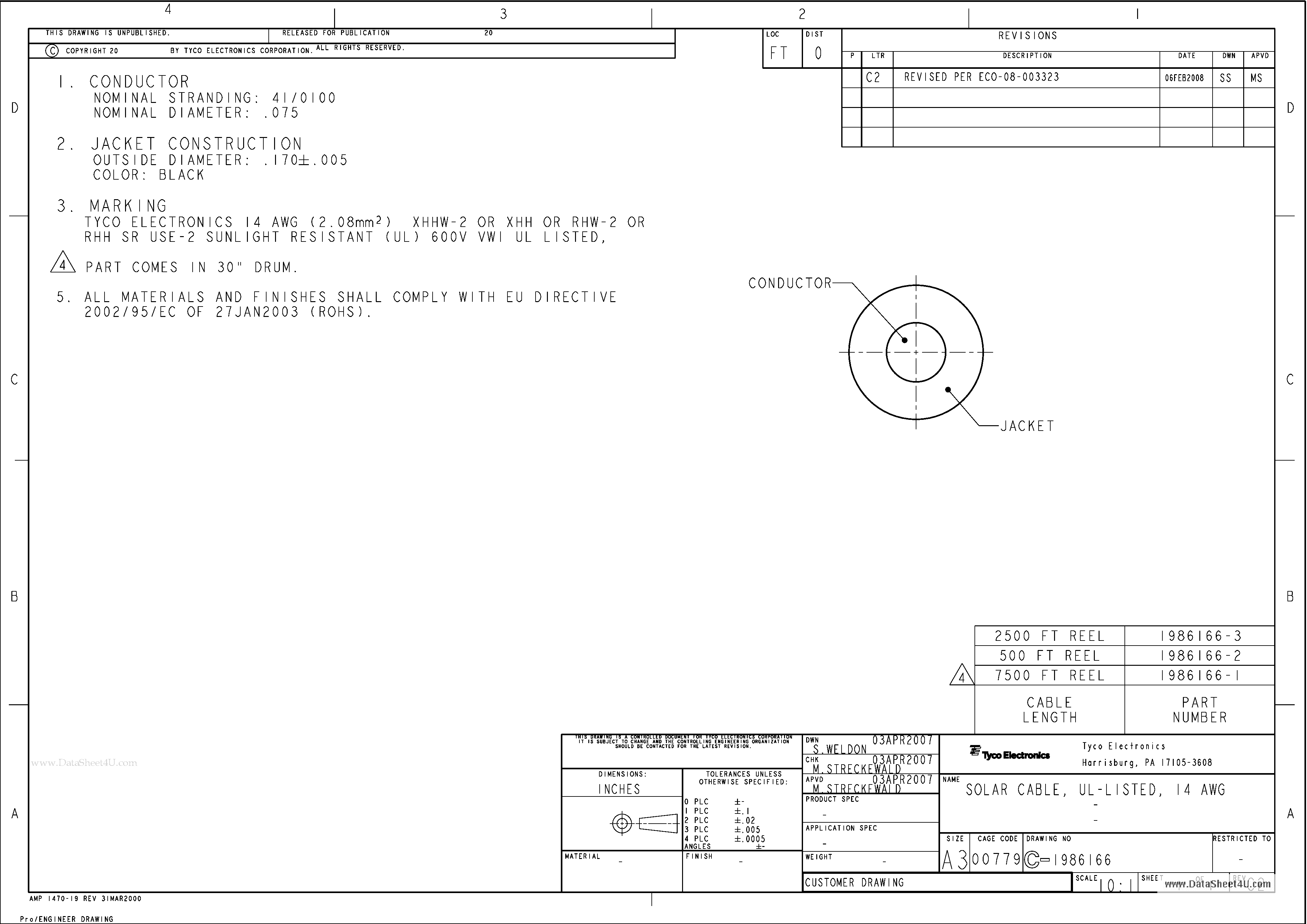 Даташит на микросхему C-1986166 страница 1 Даташит C-1986166 - SOLAR CABLE UL-LISTED 14 AWG страница 1