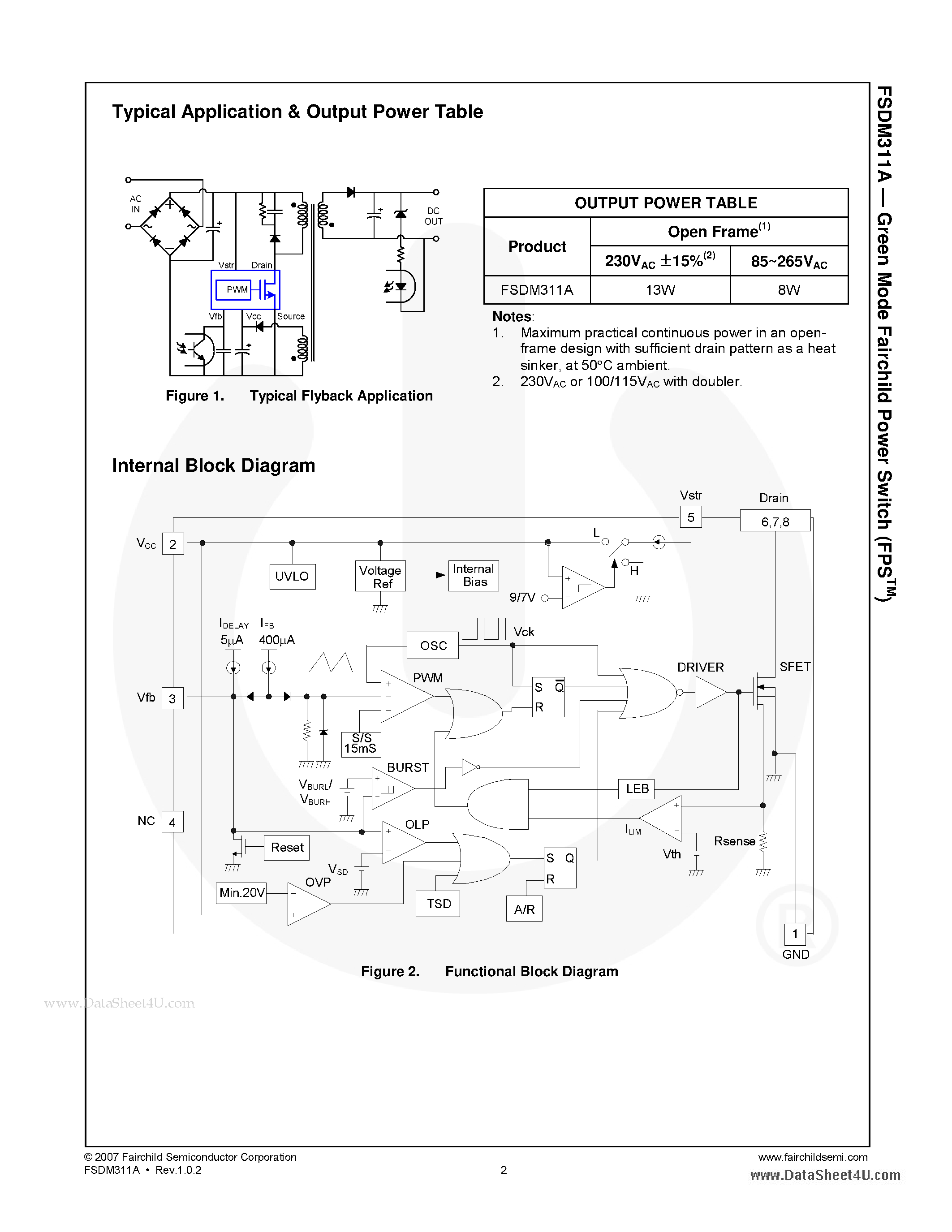Даташит на микросхему FSDM311A страница 2 Даташит FSDM311A - Green Mode Fairchild Power Switch страница 2