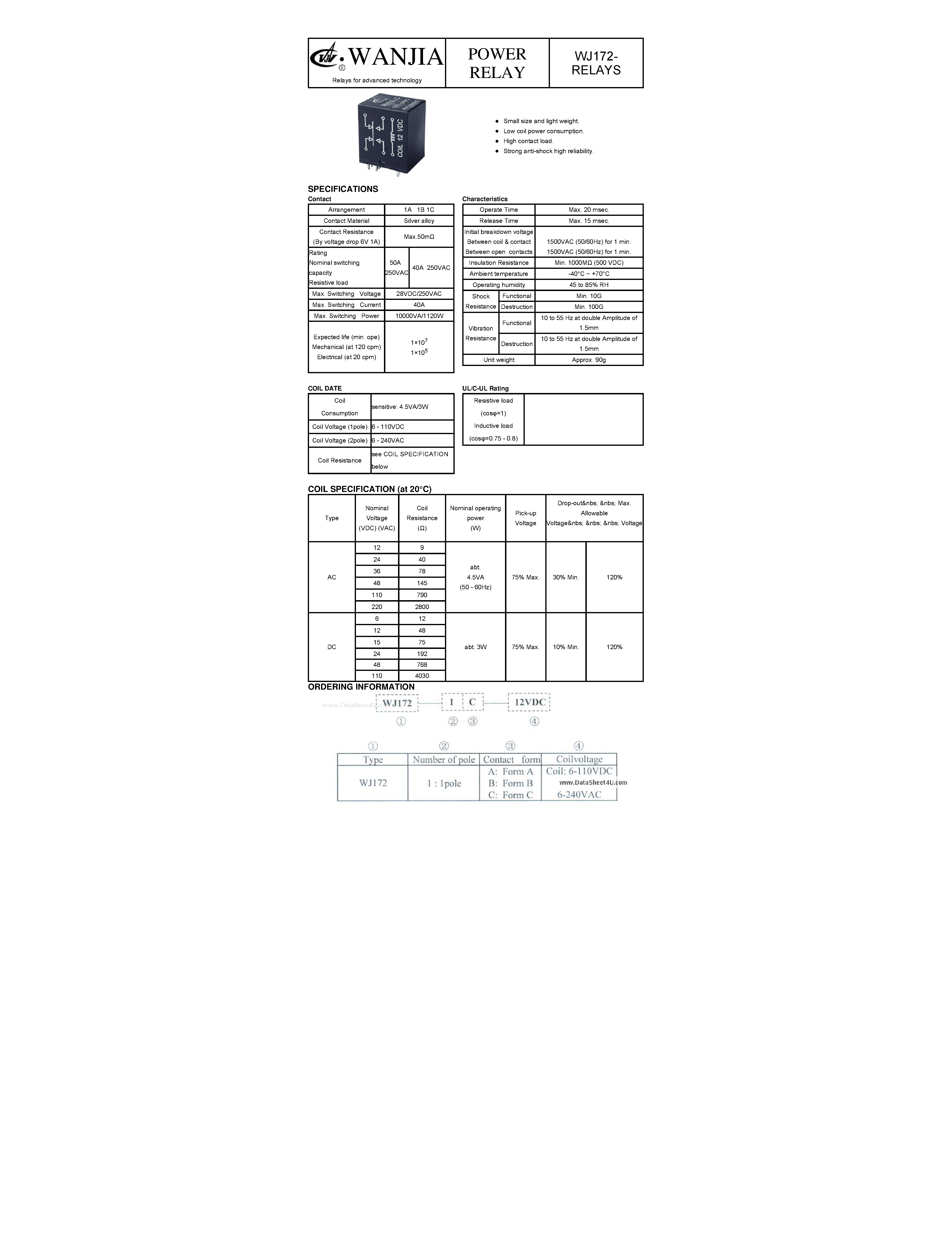 Datasheet WJ172 - POWER RELAY page 1