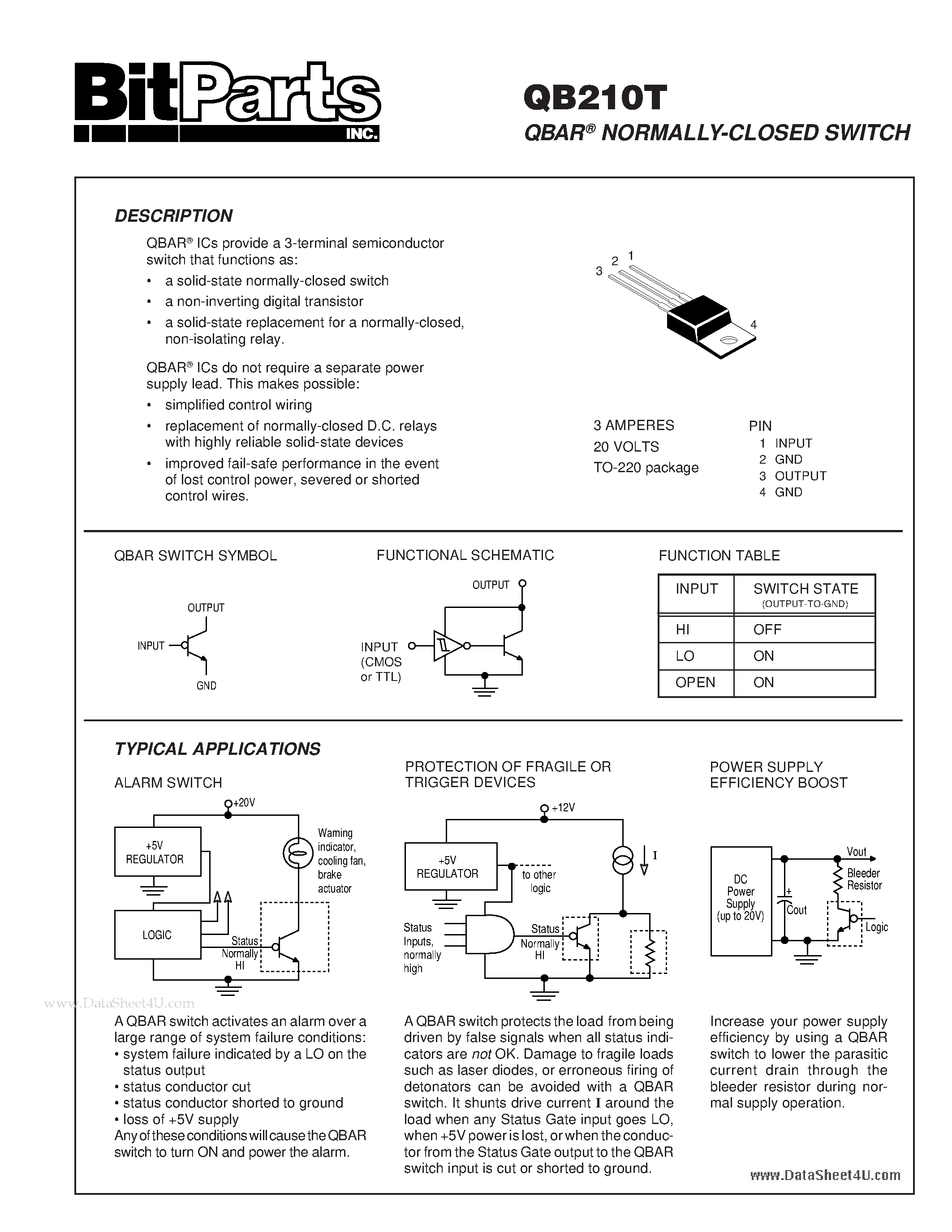 Datasheet QB210T page 1 Datasheet QB210T - Normally-closed Switch page 1