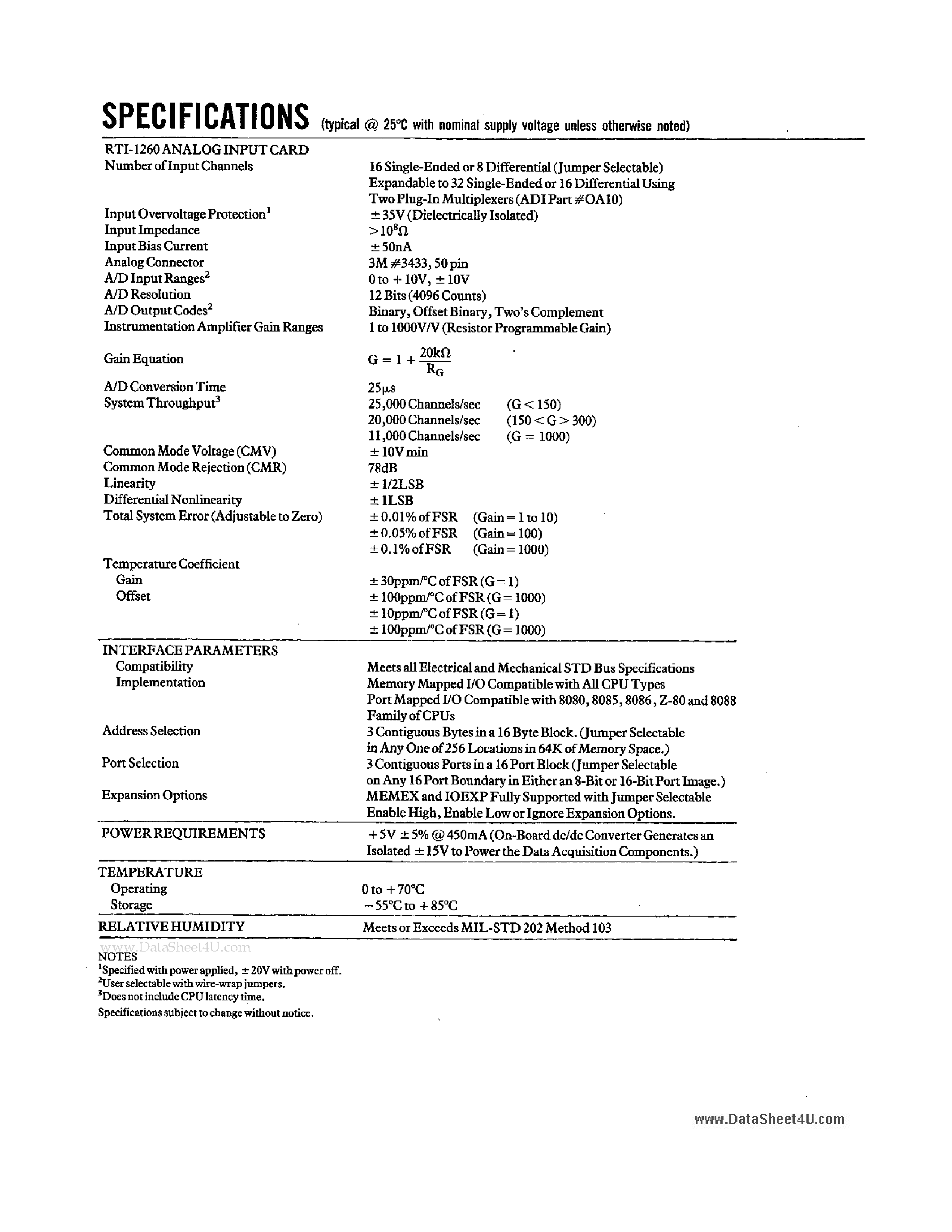 Datasheet RIT-1260 page 2 Datasheet RIT-1260 - (RIT-1260 / RIT-1262) High Performance STD Bus Compatible Analog I/O Subsystems page 2