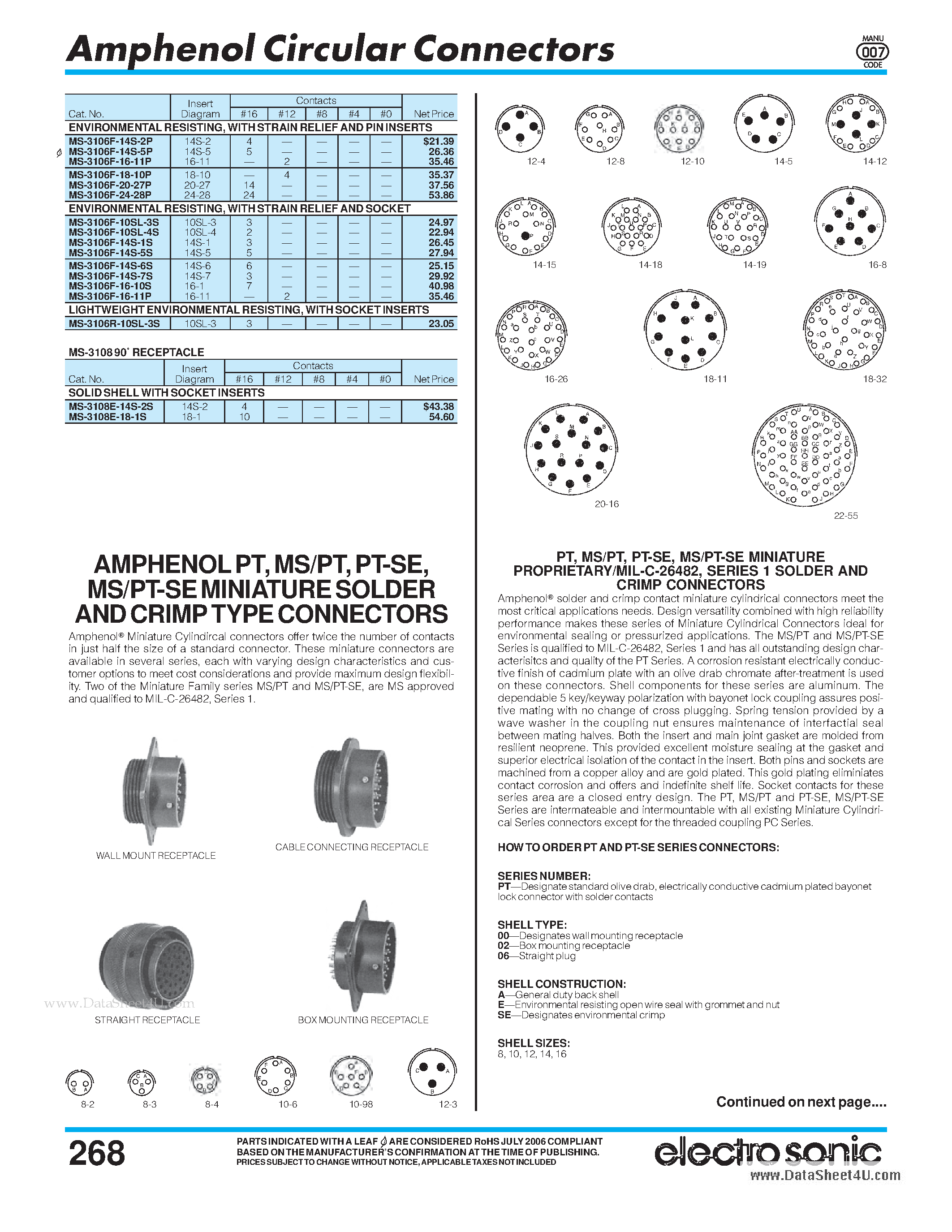 Datasheet MS-3106F-10SL-3S - Circular Connectors page 1