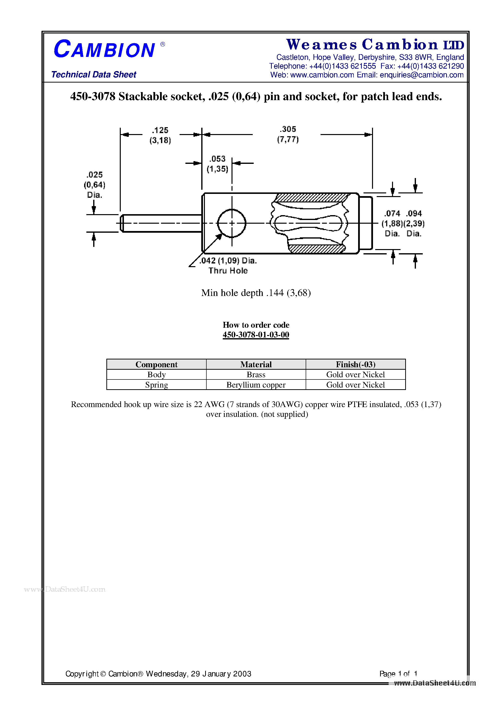 Datasheet 450-3078 - Stackable socket .025 (0 / 64) pin and socket page 1