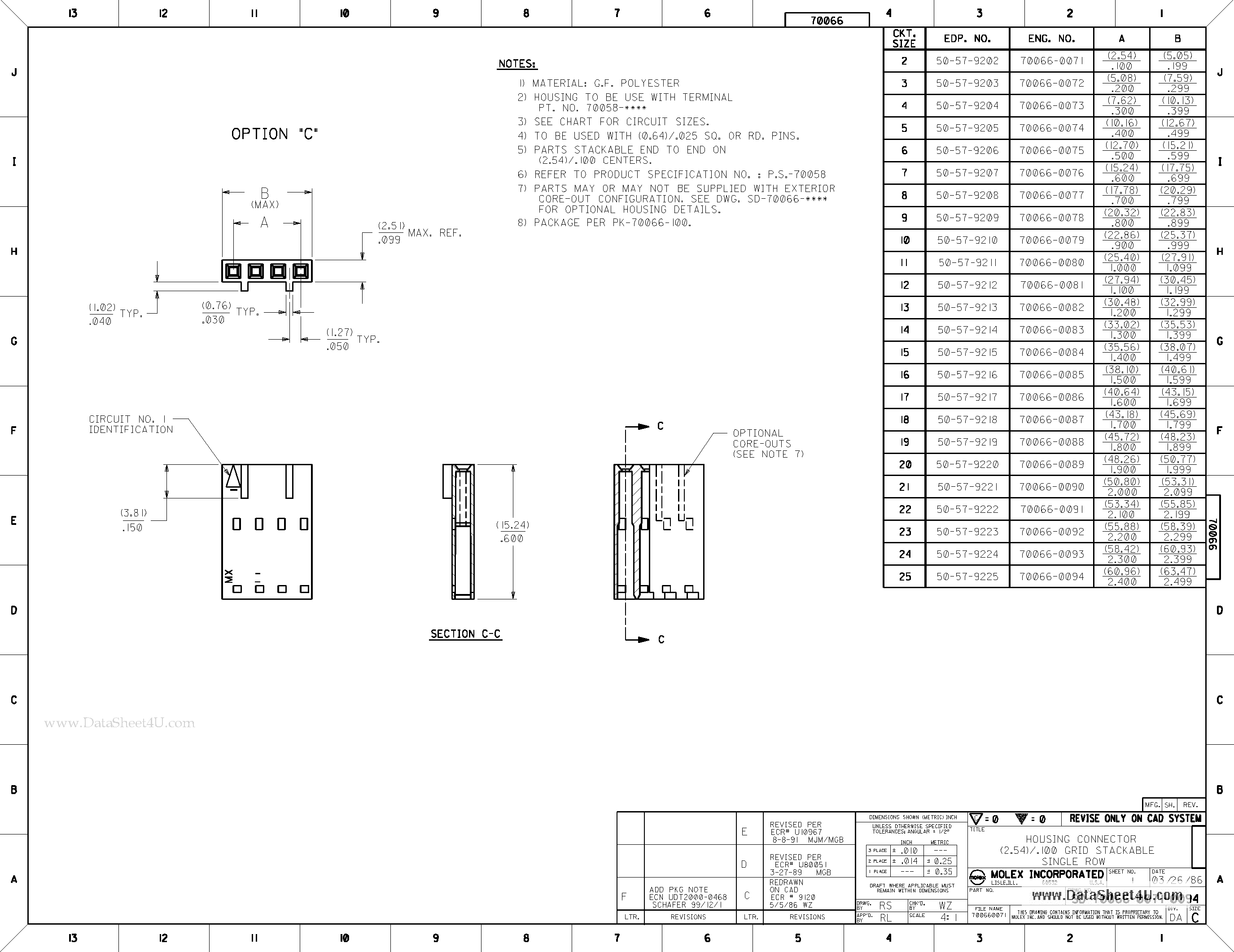 Даташит 70066-0071 - 2.54mm (.100) Pitch SL Crimp Housing Single Row Version C Front Ribs 2 Circuits страница 2