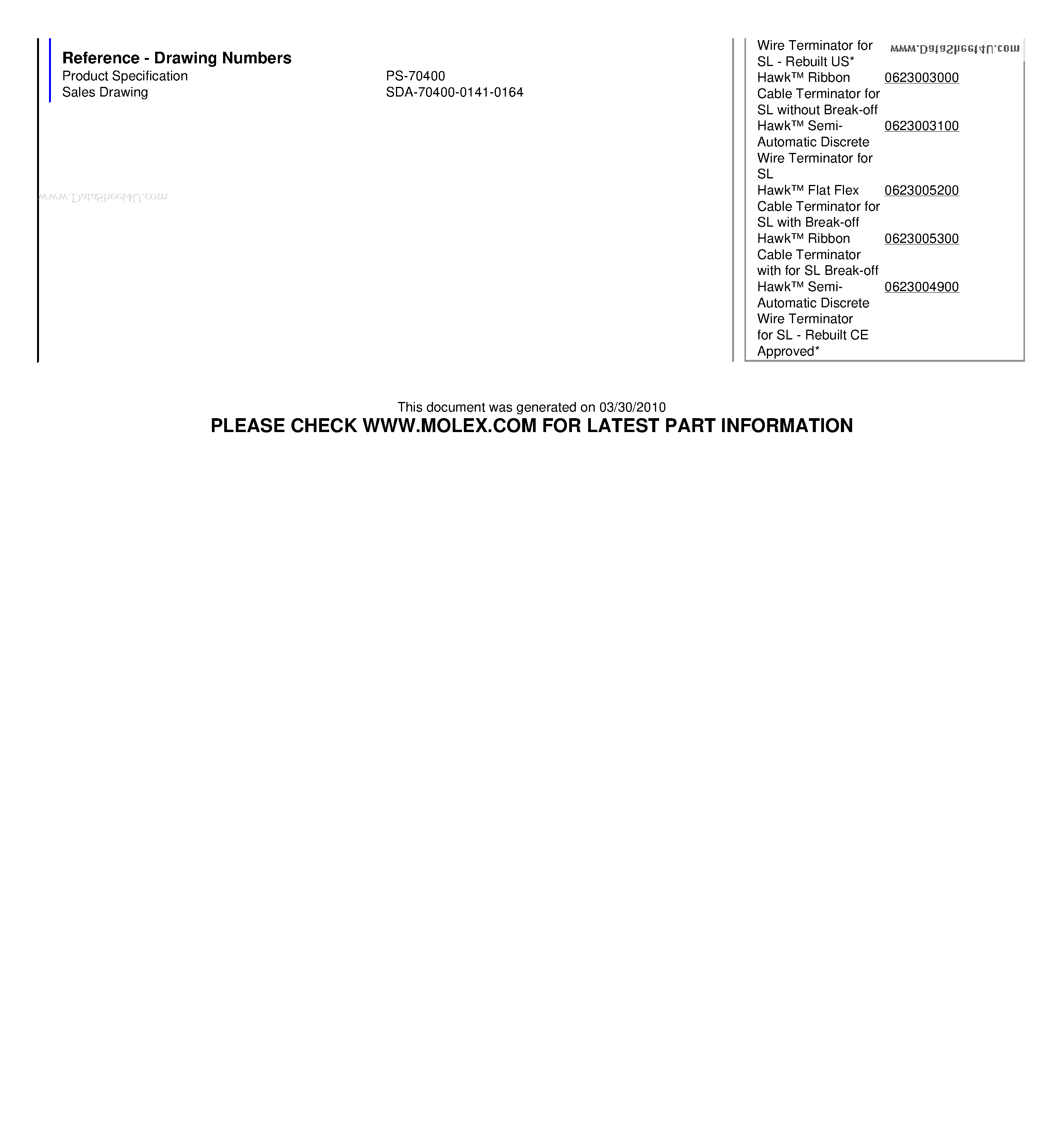 Datasheet 70400-0163 - 2.54mm (.100) Pitch SL Insulation Displacement Connector Assembly Female Single Row Version G Positive Lock Wire Size 24 3.81um (150u) Tin/Lead (SnPb) page 2