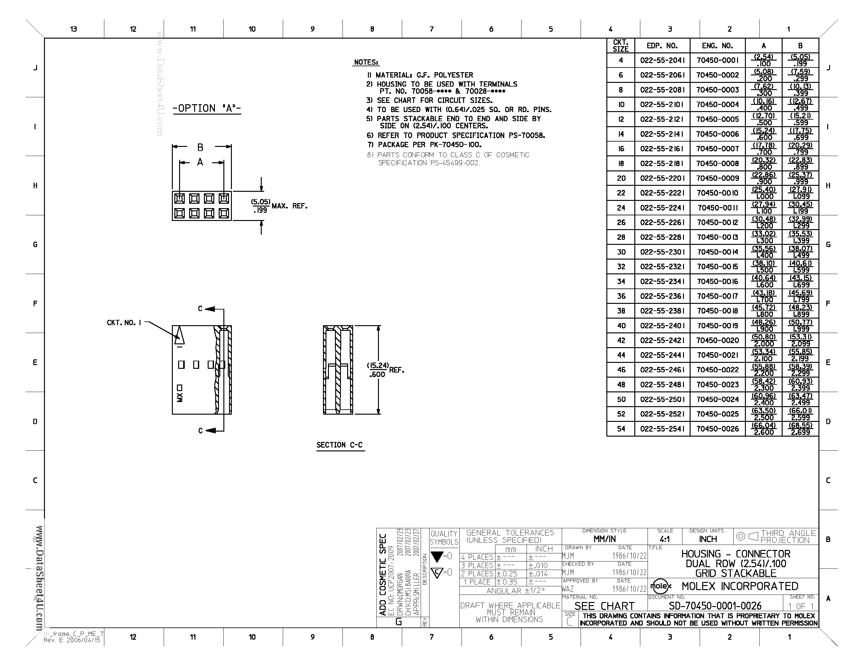 Datasheet 70450-0003 - 2.54mm (.100) Pitch SL Crimp Housing Dual Row Version A Nonpolarized 8 Circuits page 2