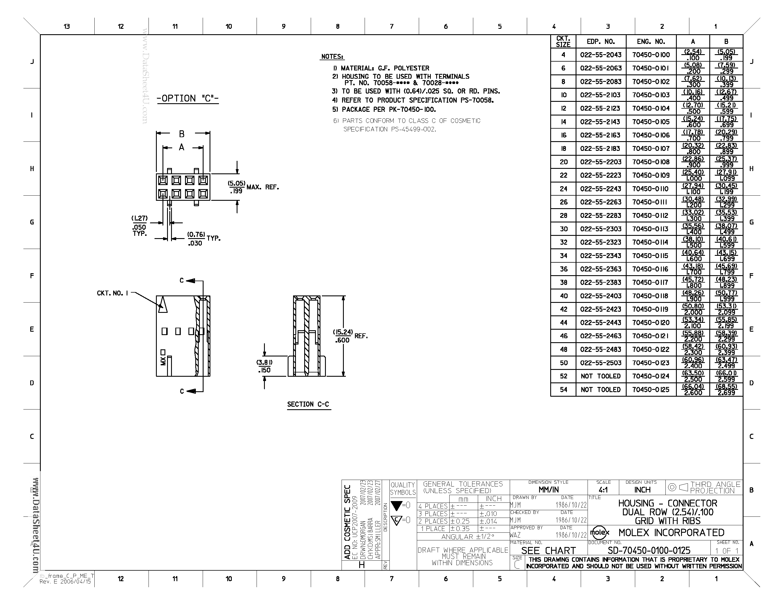 Даташит 704500105 - 2.54mm (.100) Pitch SL Crimp Housing Dual Row Version C Back Ribs 14 Circuits страница 2