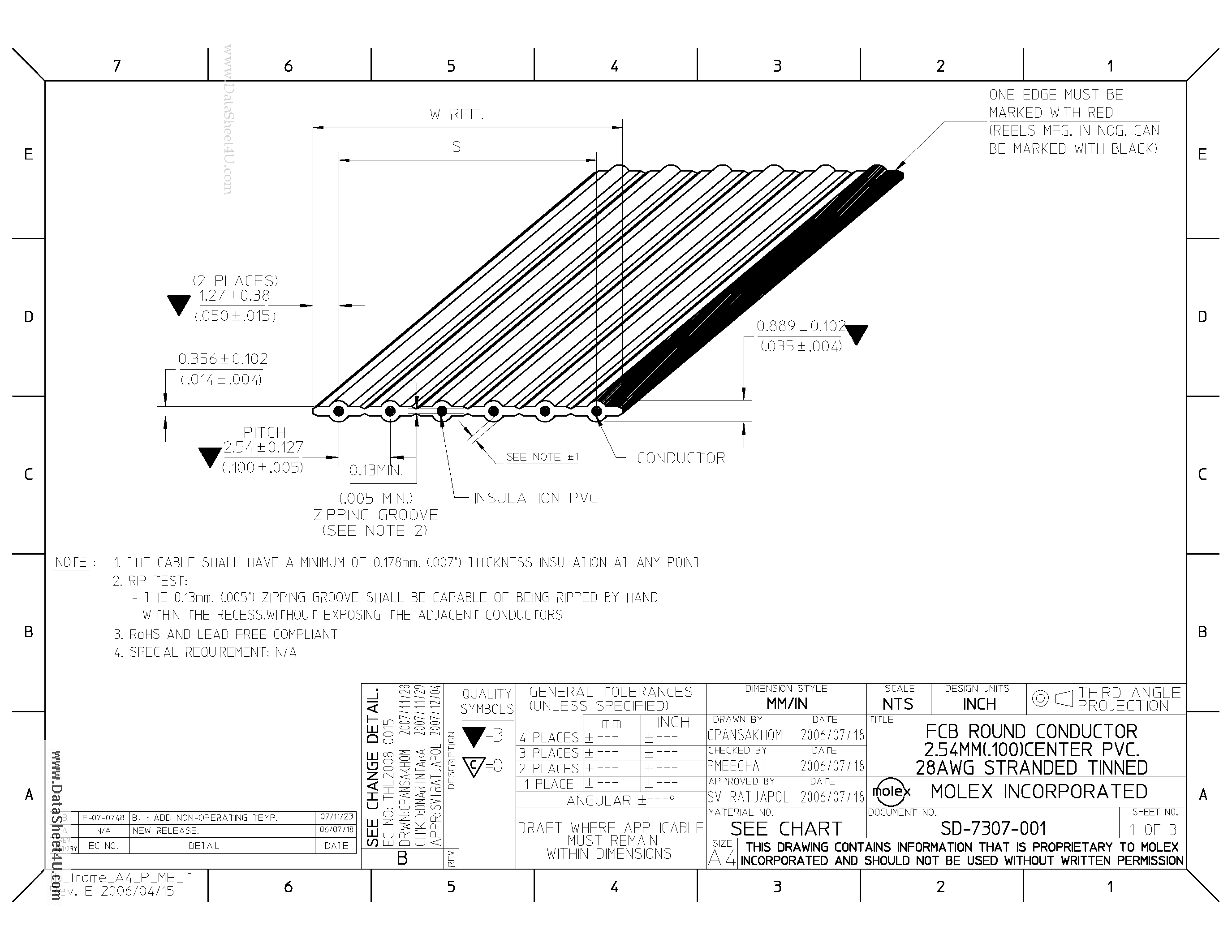 Datasheet 7307-12-100B - 2.54mm (.100) Pitch Round Conductor Flat Cable page 2