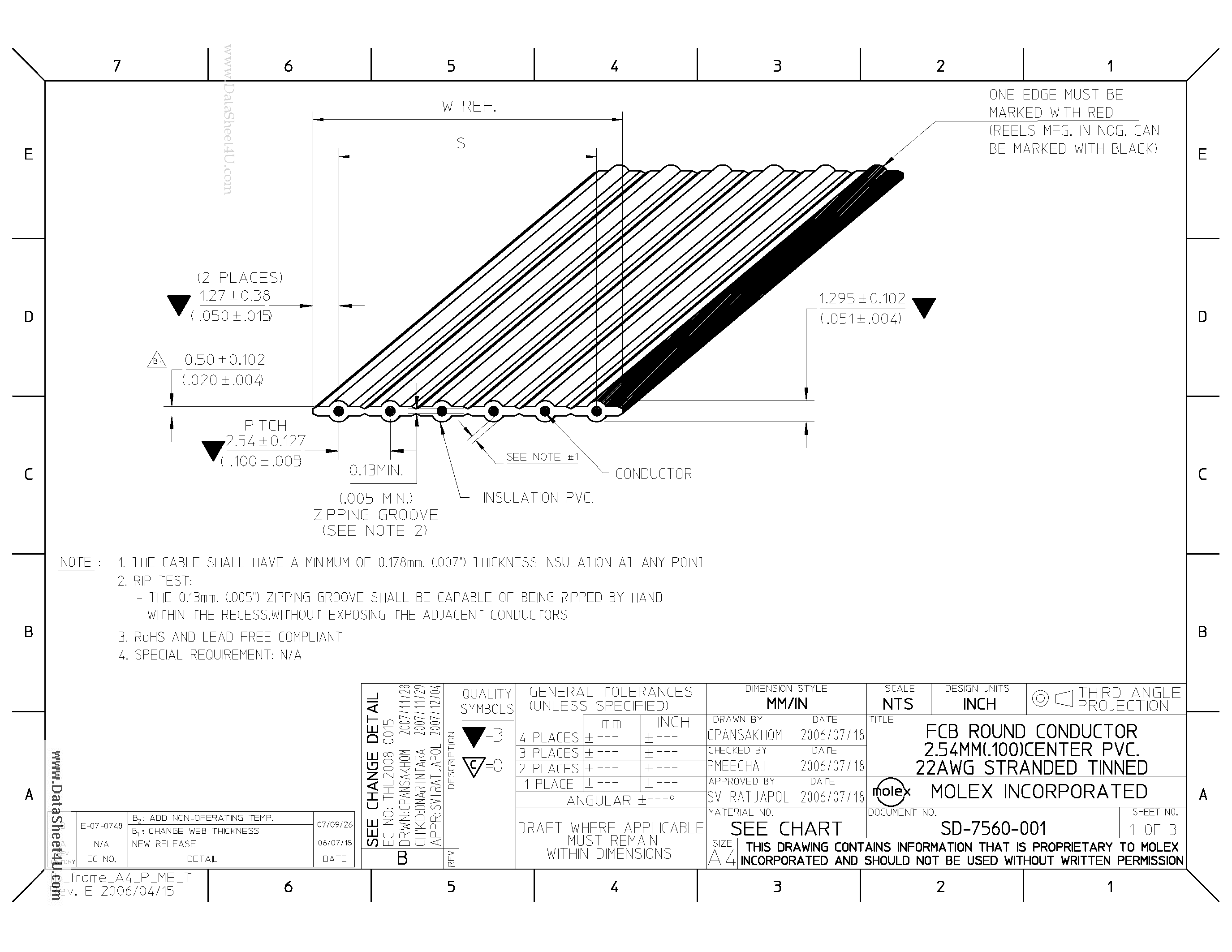 Datasheet 7560-16-100B - 2.54mm (.100) Pitch Round Conductor Flat Cable page 2