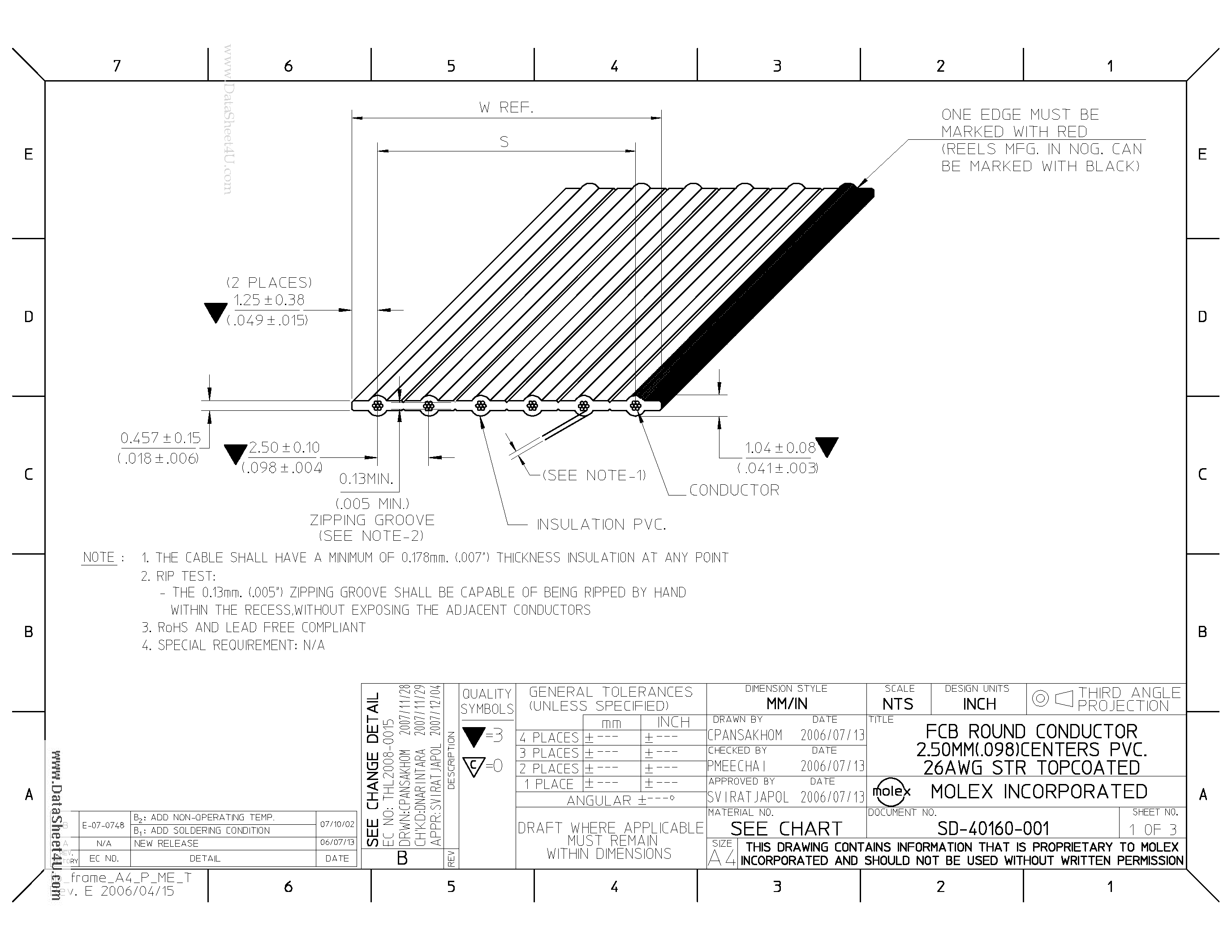 Datasheet 40160-11-100B - 2.50mm (.098) Pitch Round Conductor Flat Cable page 2
