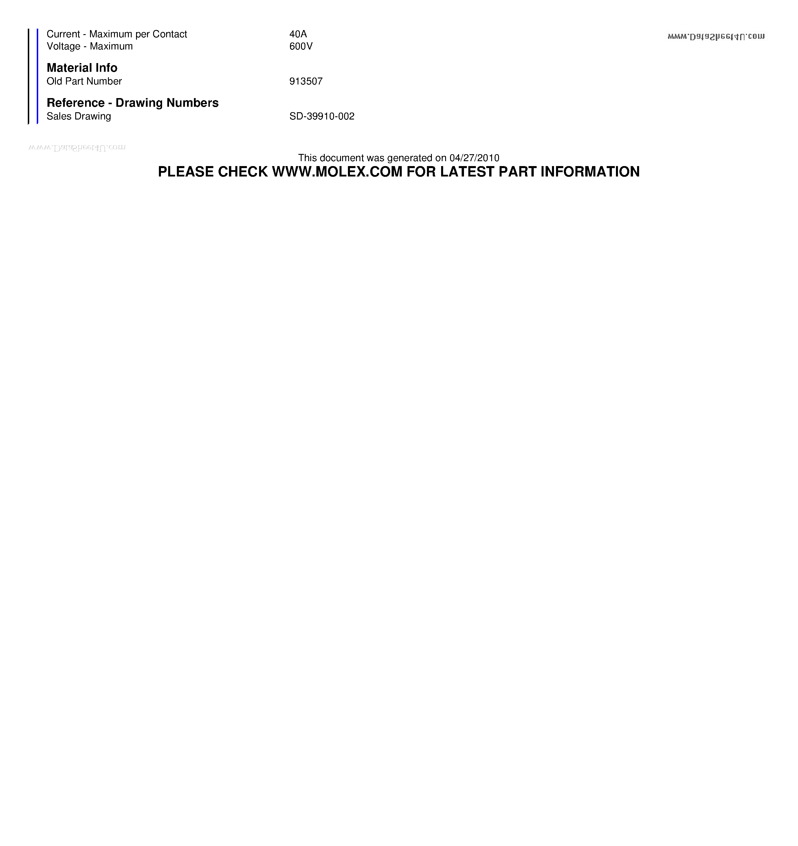 Datasheet 913507 - 10.16mm (.400) Beau Eurostyle Fixed Mount PCB Terminal Block High Voltage High Power 40A 7 Circuits page 2