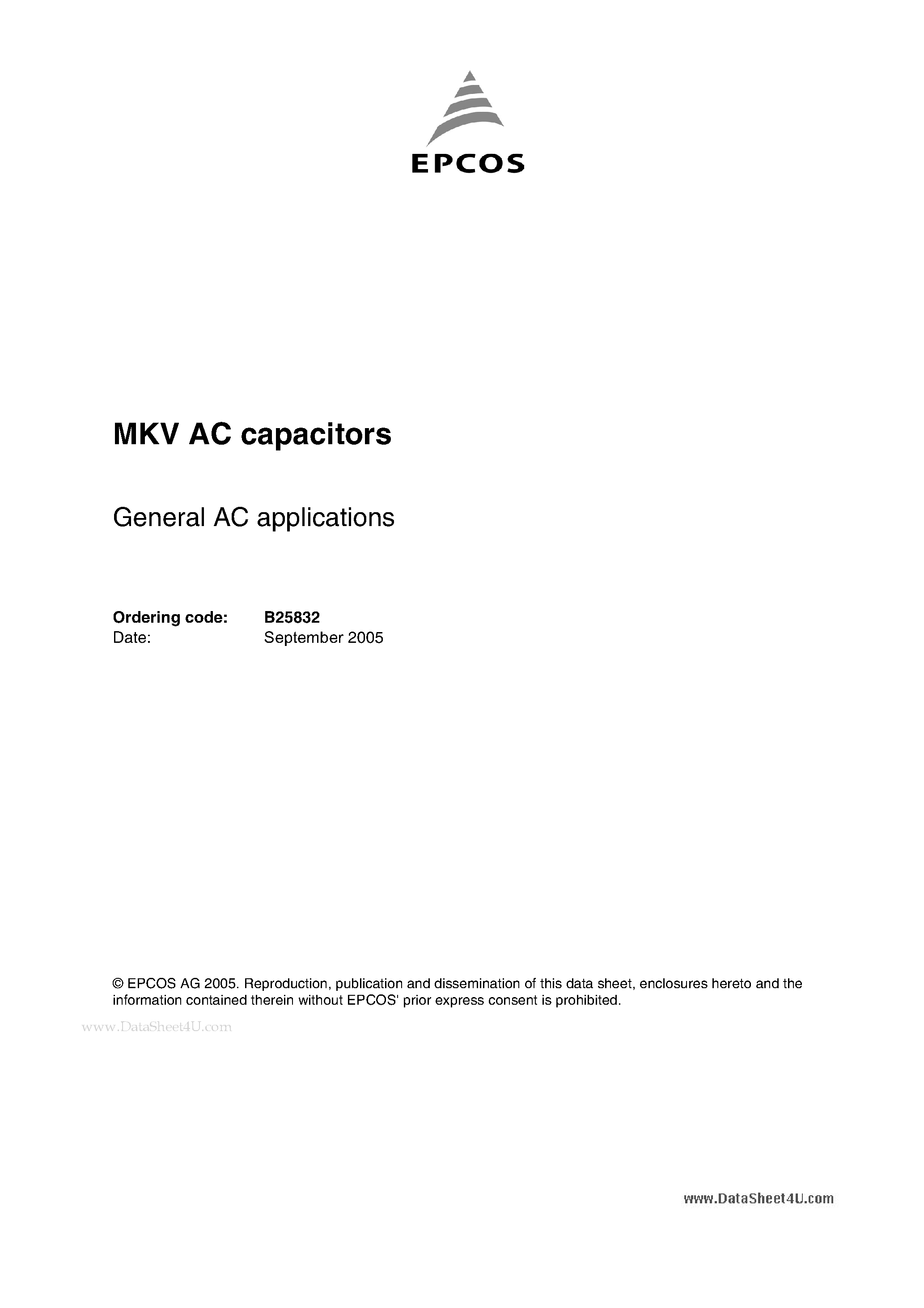 Datasheet B25832 page 1 Datasheet B25832 - MKV AC capacitors page 1
