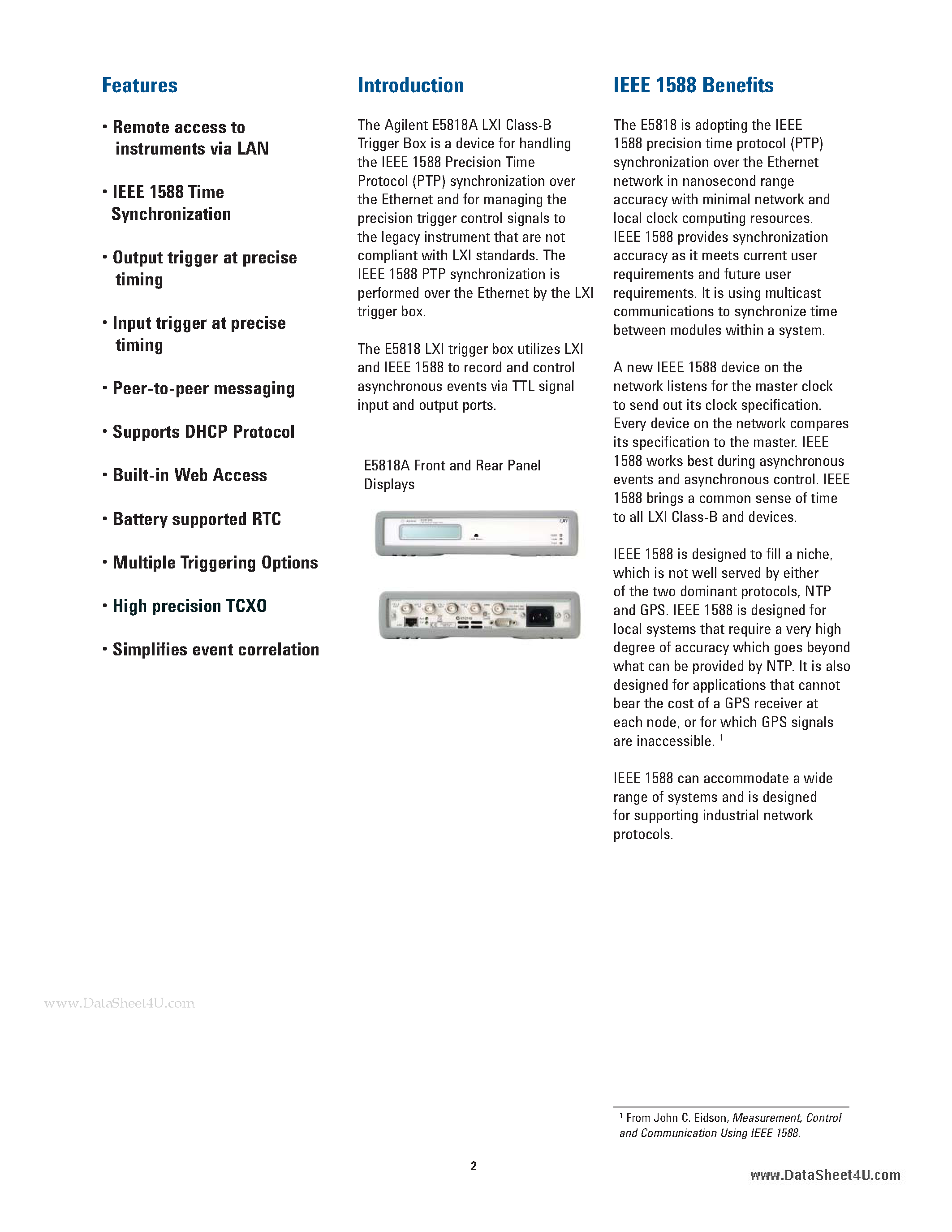 Datasheet E5818A - LXI Class-B Trigger Box page 2