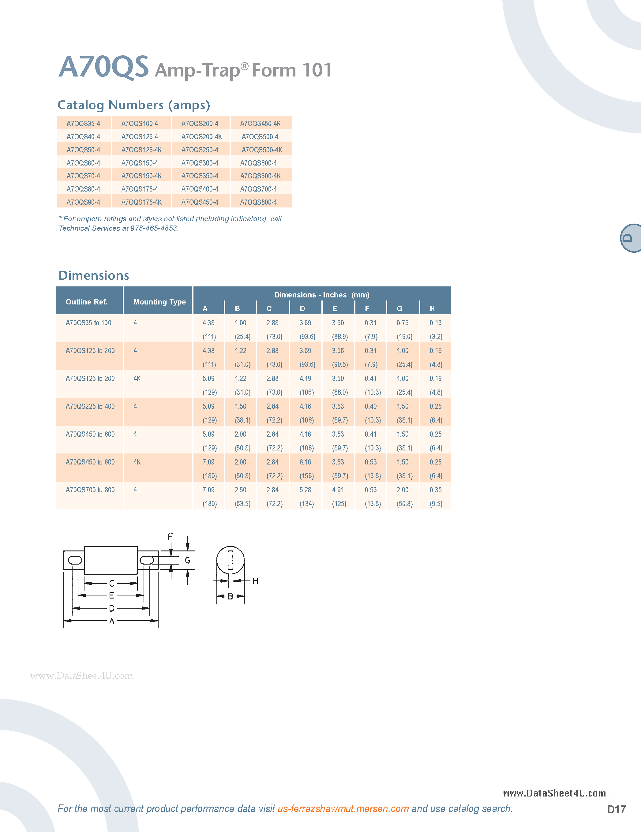 Datasheet A70QS page 2 Datasheet A70QS - Amp-Trap Form 101 page 2