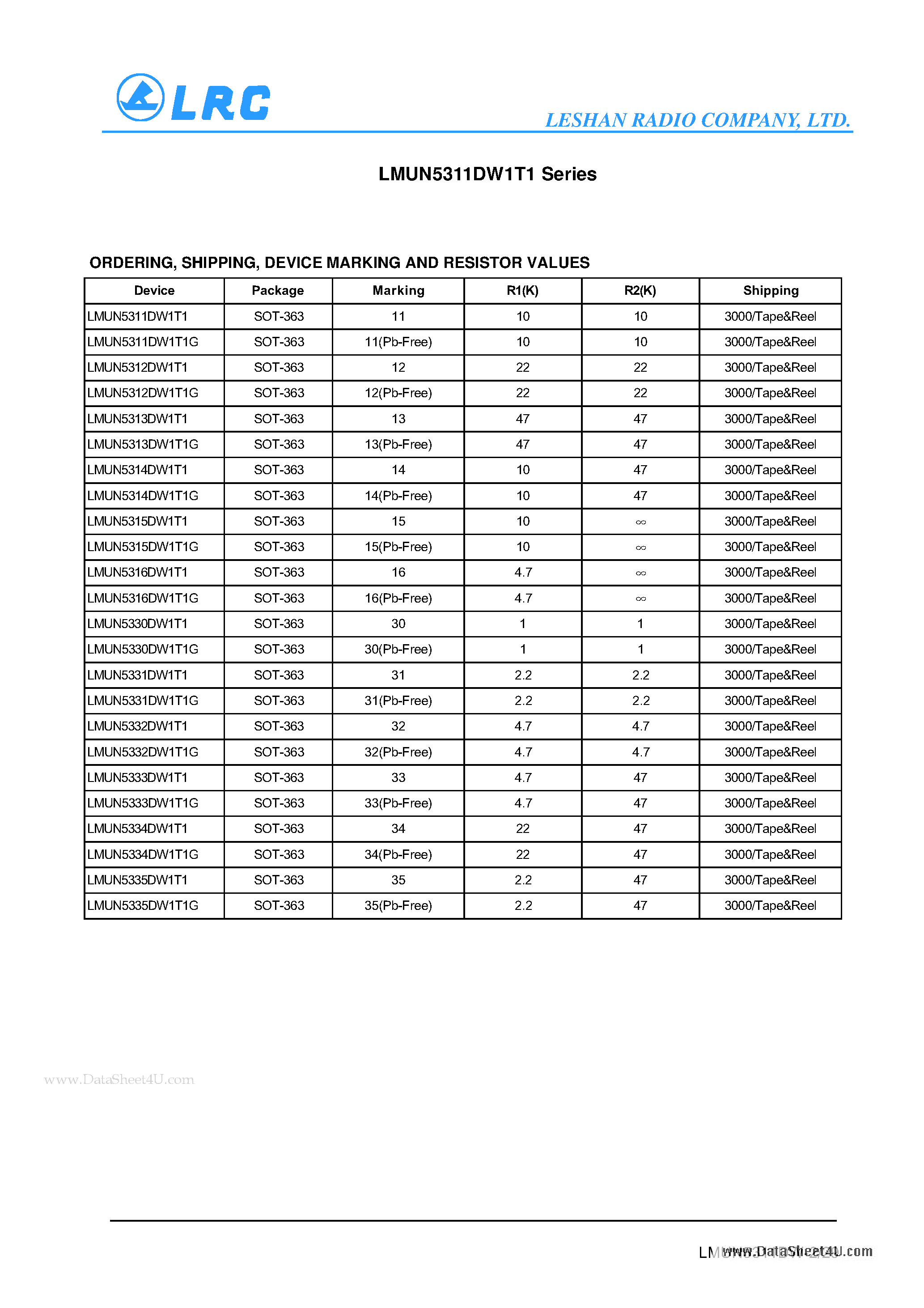 Datasheet LMUN5313DW1T1G - Dual Bias Resistor Transistors NPN and PNP Silicon Surface Mount Transistors page 2