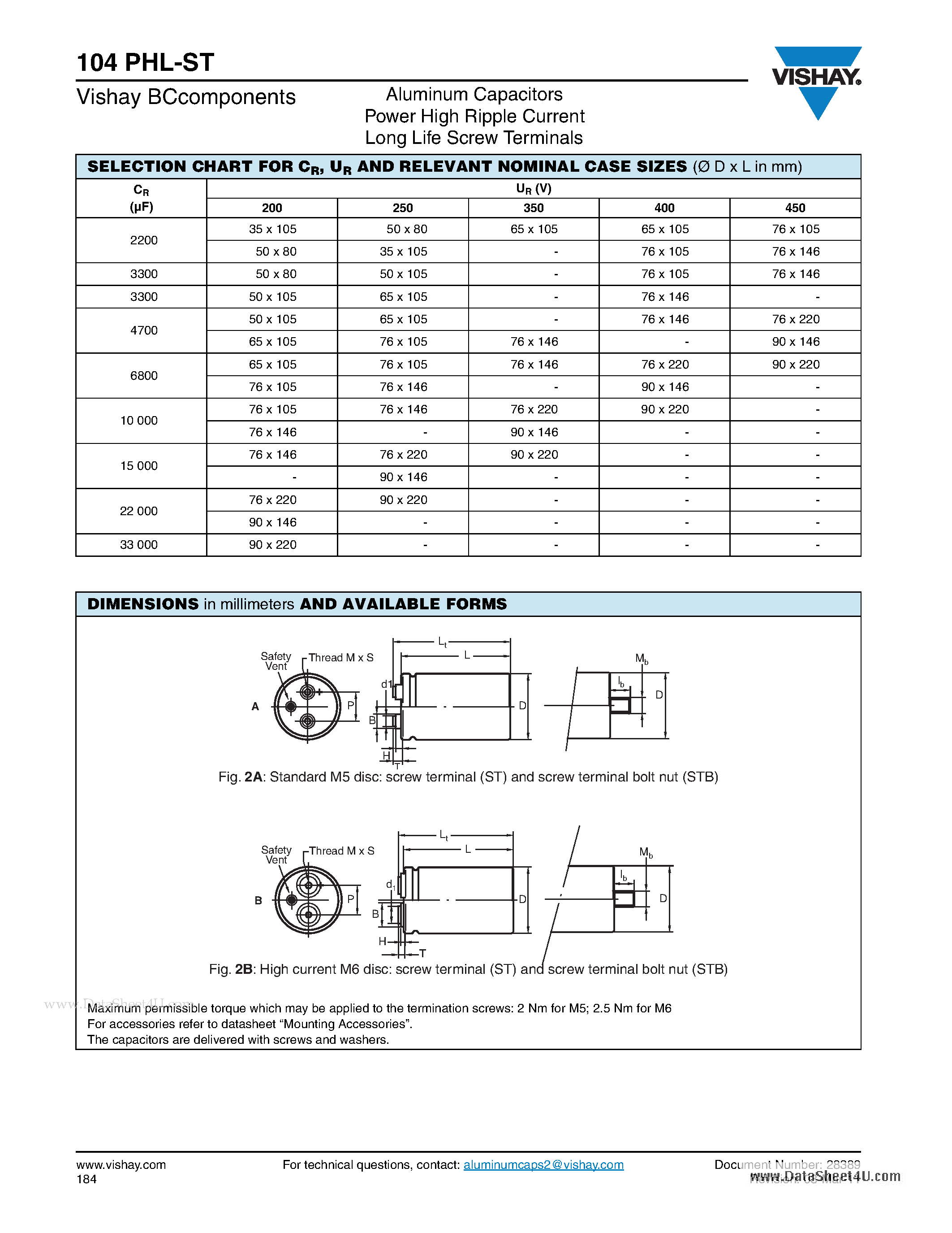 Datasheet 104PHL-ST - Aluminum Capacitors Power High Ripple Current Long Life Screw Terminals page 2