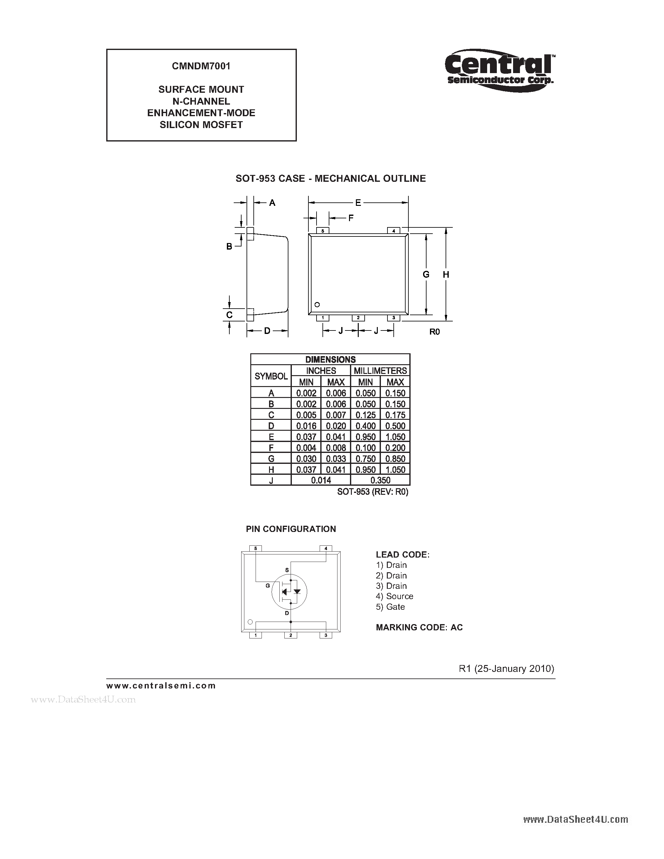 Datasheet CMNDM7001 - SURFACE MOUNT N-CHANNEL ENHANCEMENT-MODE SILICON MOSFET page 2
