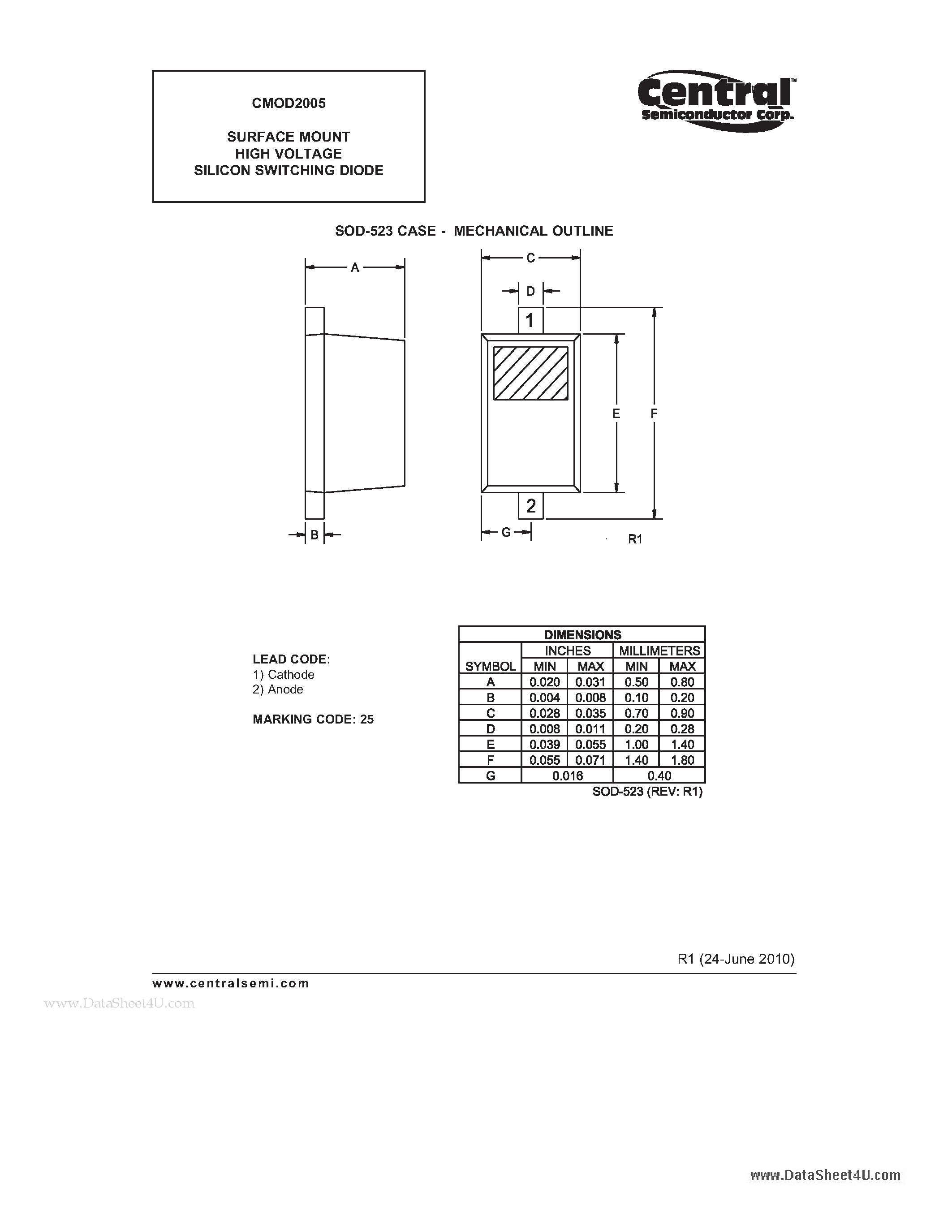 Даташит на микросхему CMOD2005 страница 2 Даташит CMOD2005 - SURFACE MOUNT HIGH VOLTAGE SILICON SWITCHING DIODE страница 2