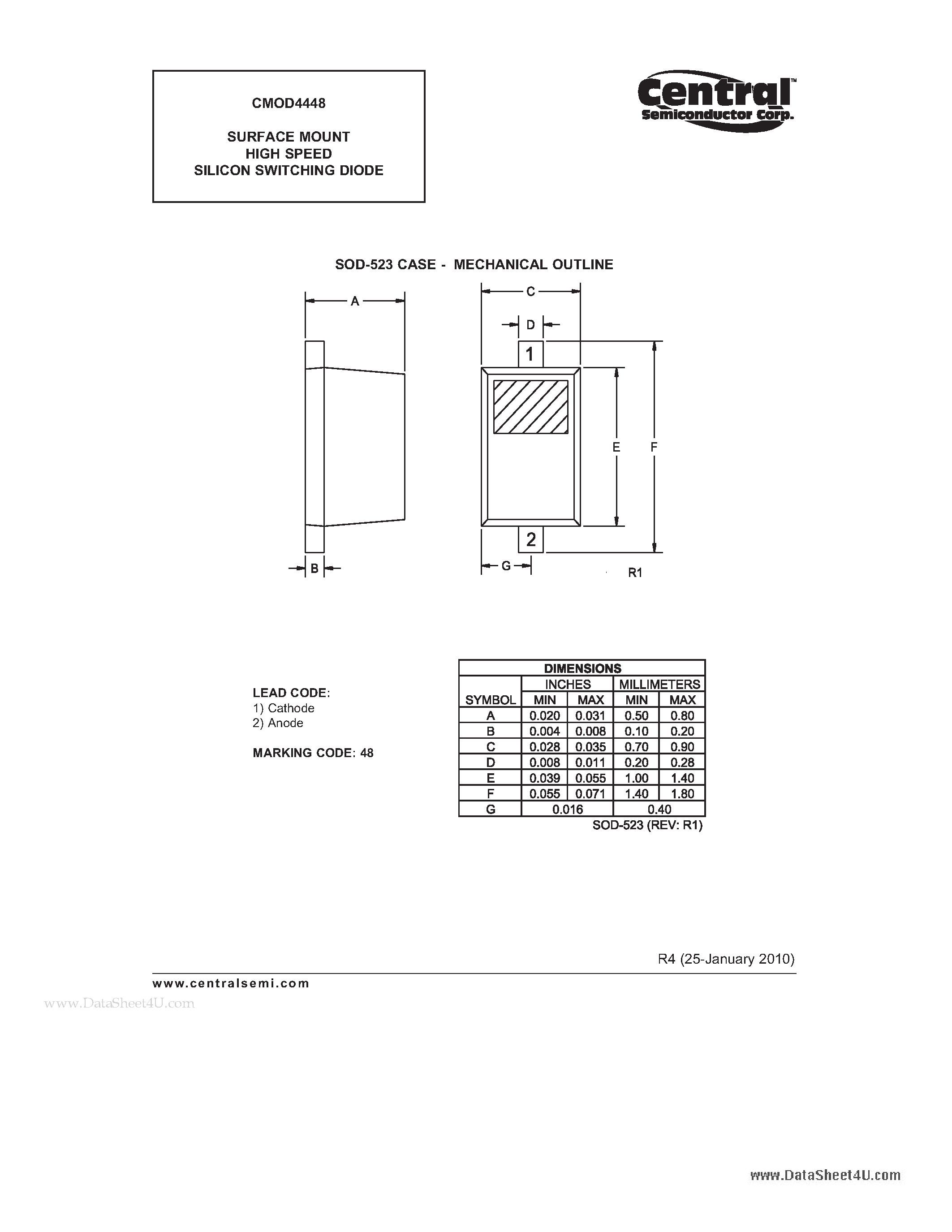 Даташит на микросхему CMOD4448 страница 2 Даташит CMOD4448 - SURFACE MOUNT HIGH SPEED SILICON SWITCHING DIODE страница 2